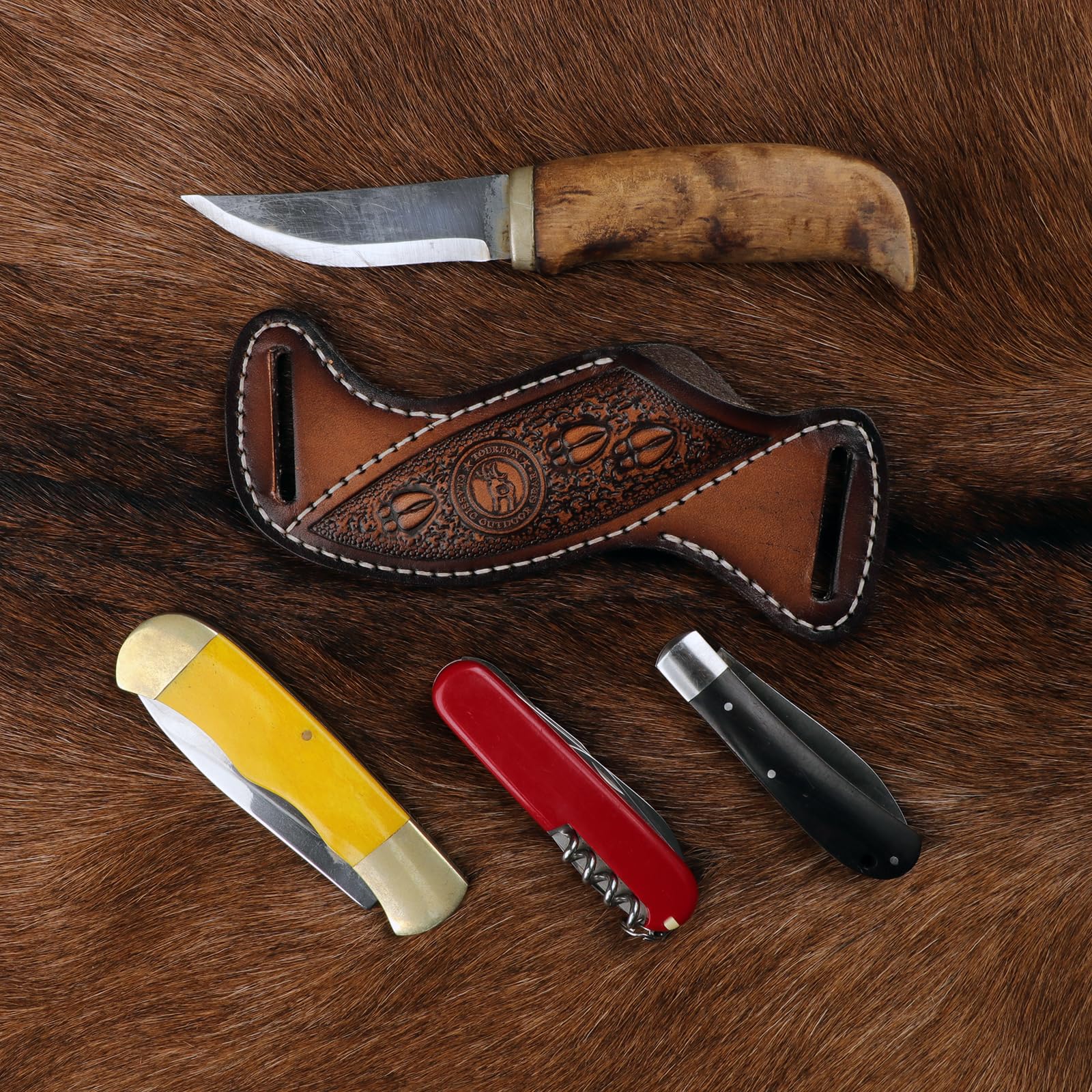 TOURBON Fourreau en cuir pour couteaux à lame fixe pour la ceinture, porte-couteau EDC, cadeau artisanal pour hommes
