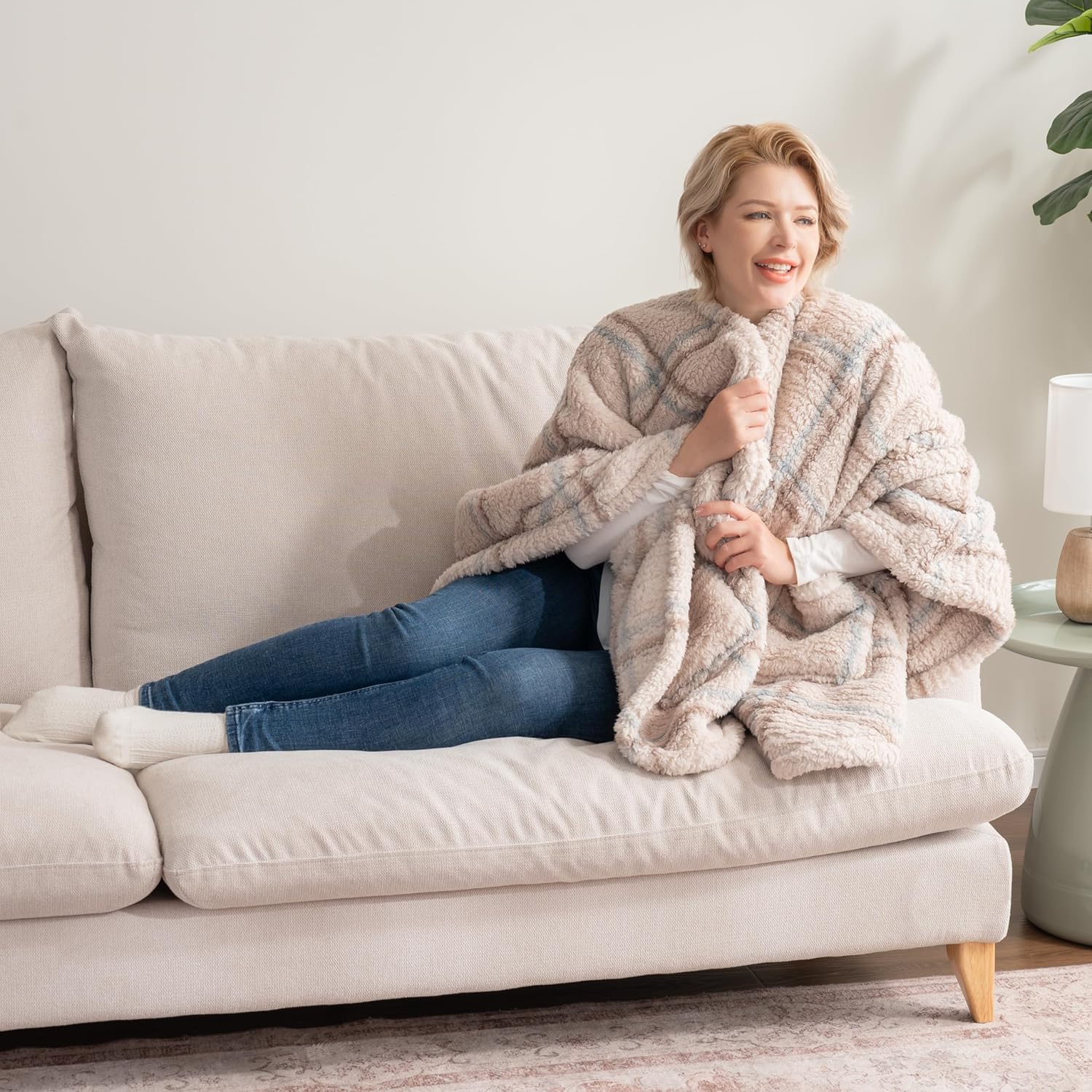 Berkshire Blanket Double Sided Sherpa Wearable Blanket,Warm Cozy Shawl with Pockets Plush Cape Wrap - Image 2