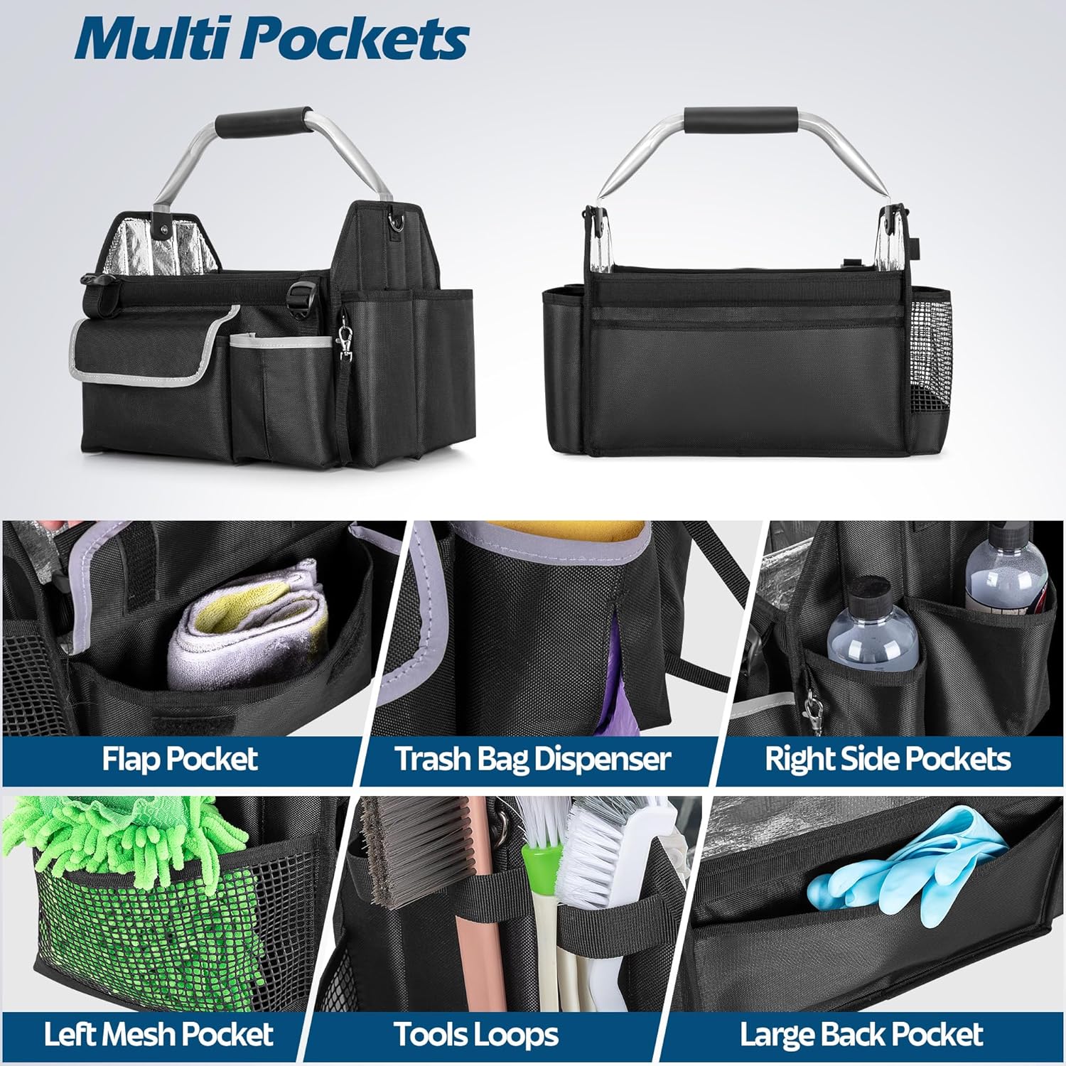 Wearable Detailing Caddy, Quick Load Collapsible Car Care Bag with Handle & Shoulder Strap, Detail Carry Organizer with Multi Pockets for Auto Cleaning Supplies & Vehicle Wash Tools, Bag Only image 3 of 7 B0F2HVY721