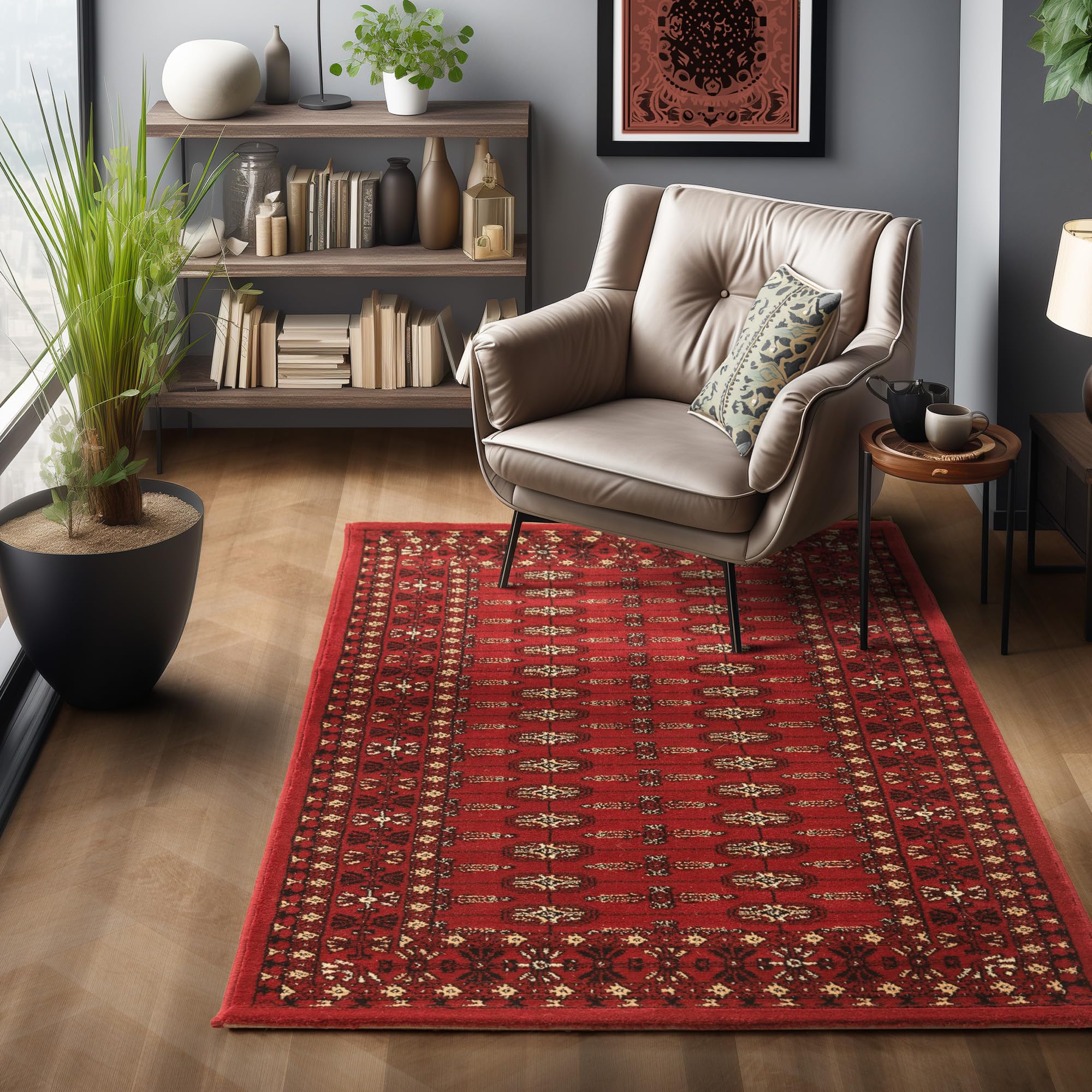 SIMPEX Orient Teppich 160x230 cm Rot, Pflegeleichter Bodenteppich mit Orientmuster, Stilvolle Wahl für Gästezimmer oder Salon