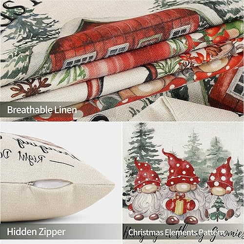 Miniatura 6 de Hofomca Juego de 4 fundas de almohada de Navidad de 20 x 20 pulgadas, fundas de almohada de Navidad, fundas de almohada rojas de Navidad, almohadas