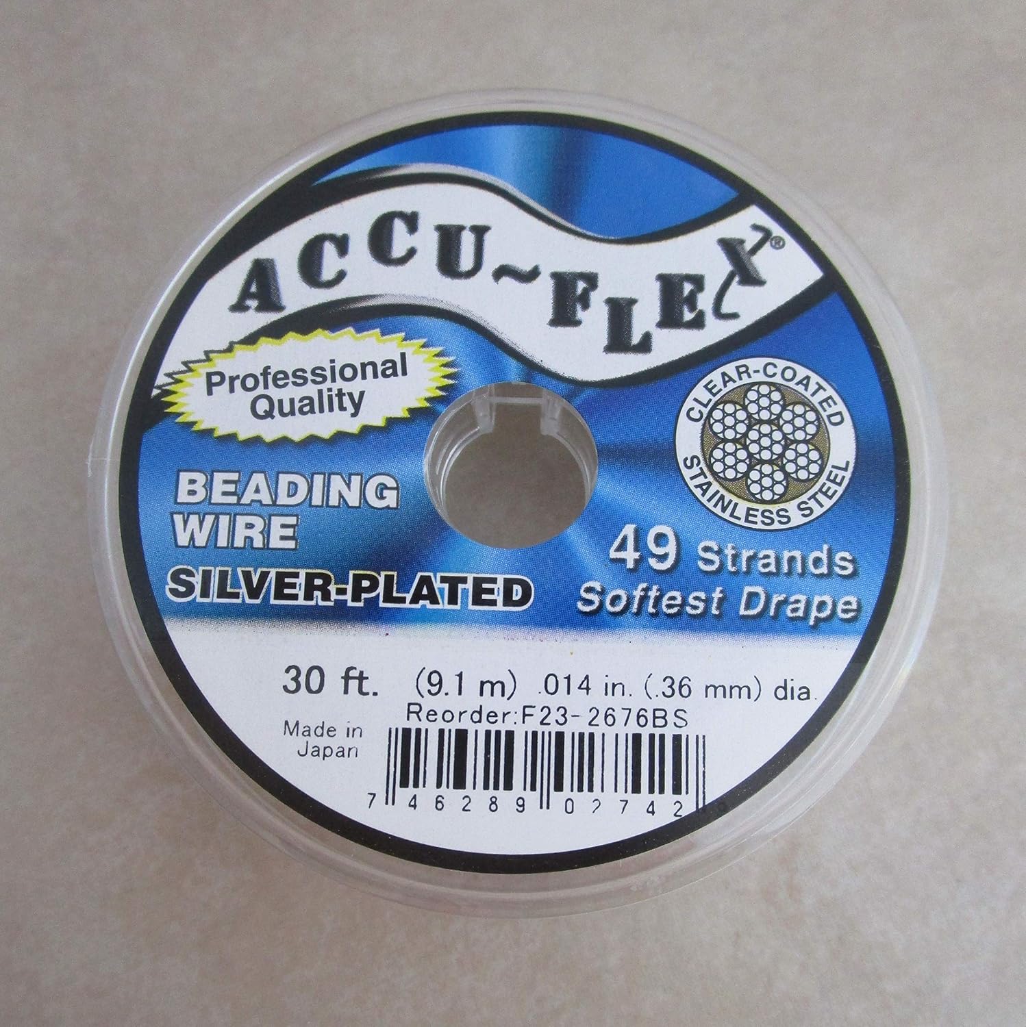 Accuflex Beading Wire Silver Plated .014 Inch 49 Strand 30 Feet