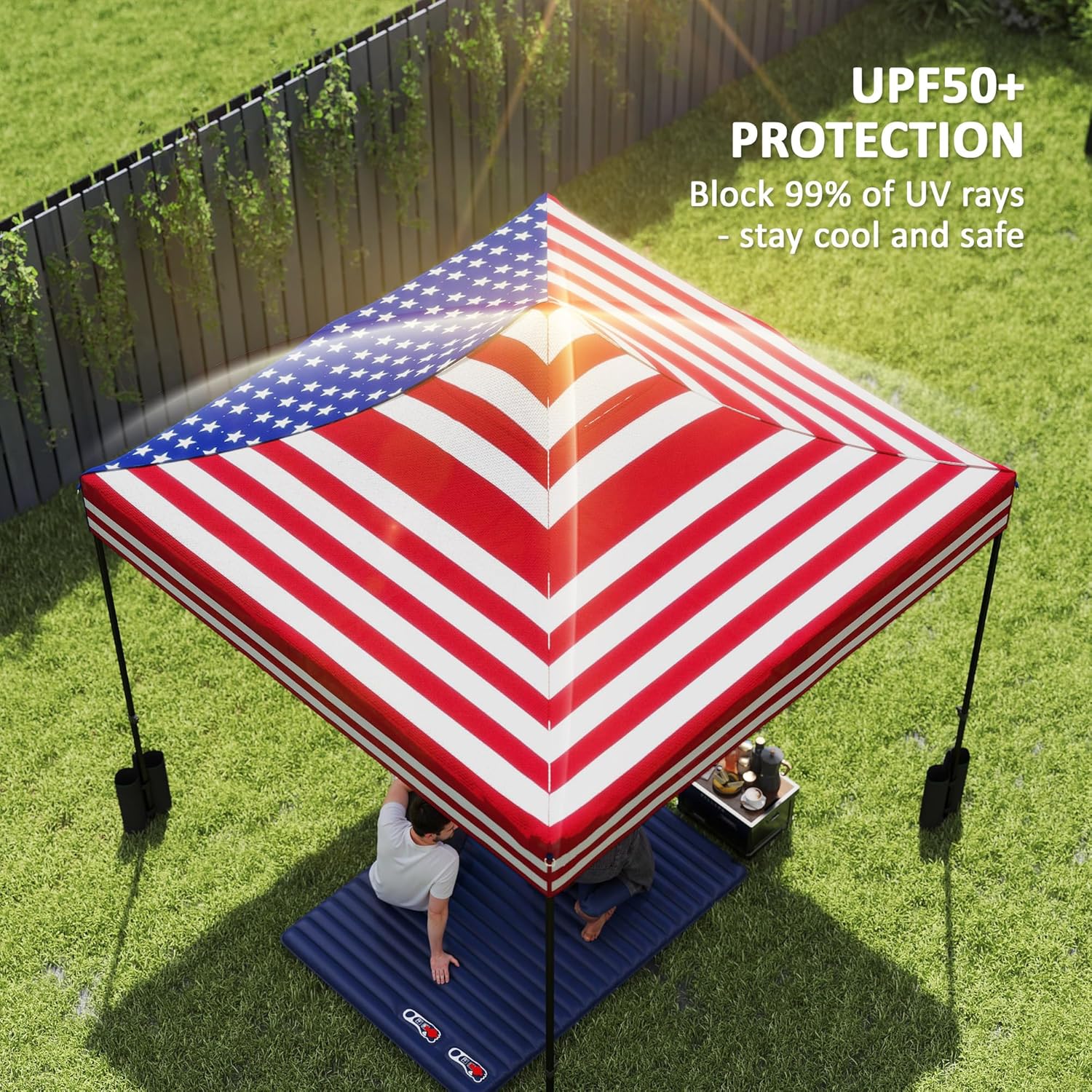 Outsunny 10' x 10' Canopy Replacement Cover with 4 Weight Bags and 8 Drainage Holes, UPF50+ Pop Up Canopy Cover Replacement Top, American Flag
