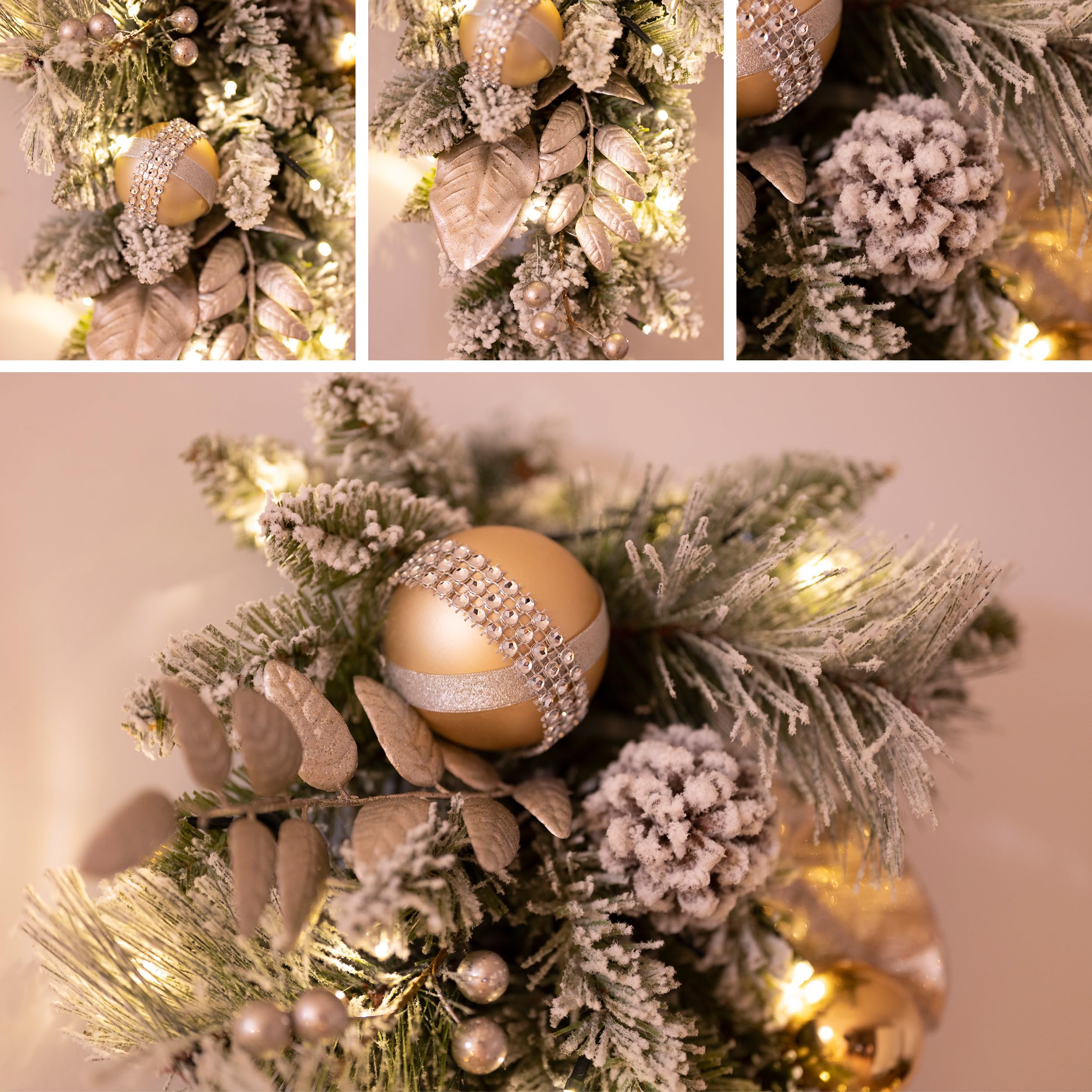 Valery Madelyn Guirnalda Navidad con 15 Luces LED, Decoraciones de Navidad con Bolas Doradas para Puerta Delantera, Escalera, Porche, Exterior, Ventana