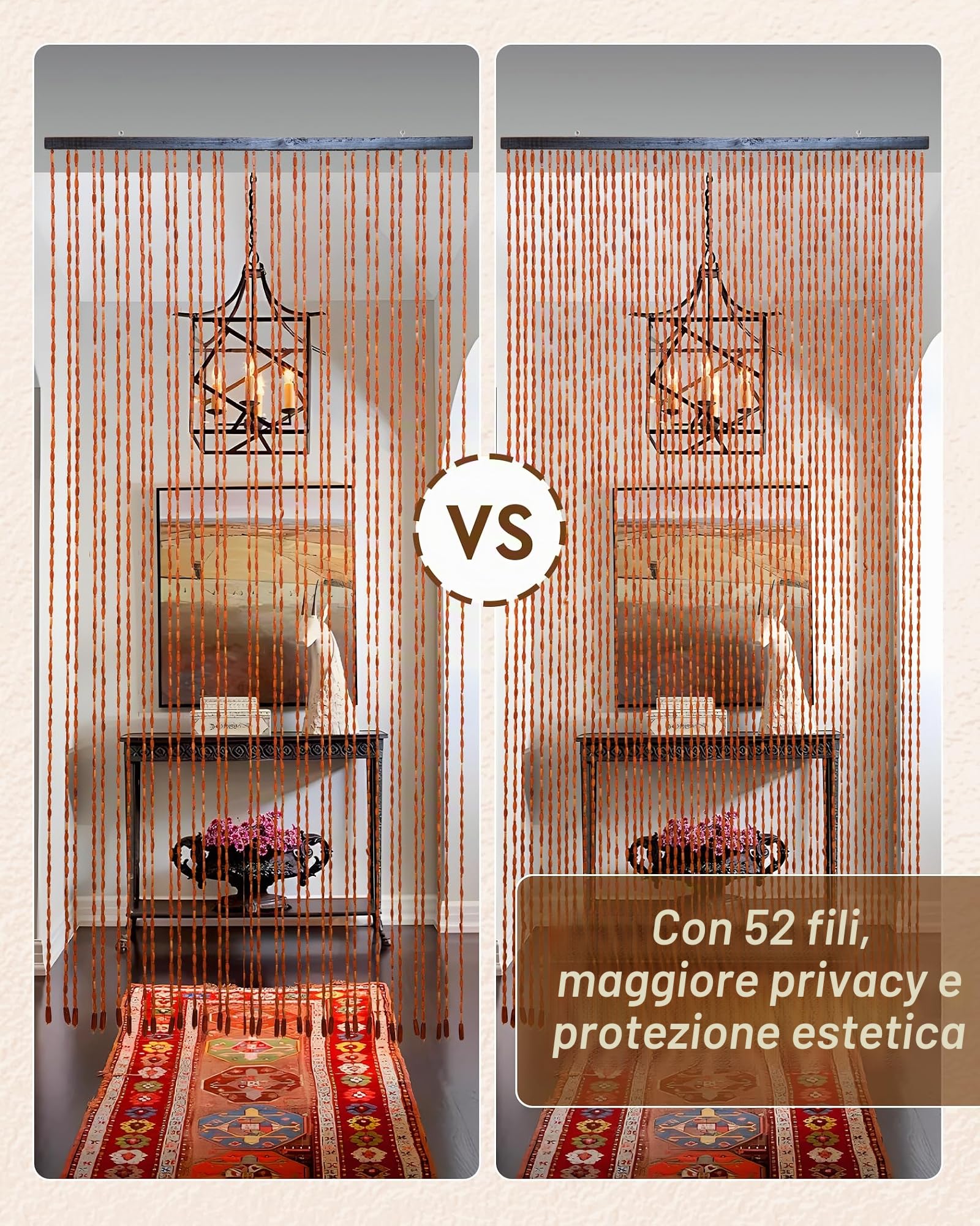 Tenda Ezcasch con perle in legno, 90x195 cm, 52 fili, marrone, stile retro, realizzata a mano, protezione insetti, per camera da letto, roulotte, campeggio