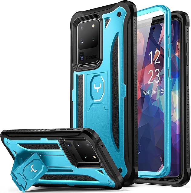 YOUMAKER Case Designed for Galaxy S20 Ultra 5G 6.9 with Built-in Screen Protector Kickstand Full Body Heavy Duty Shockproof Rugged Bumper Dual Layer Protector Rugged Phone Cover-Blue