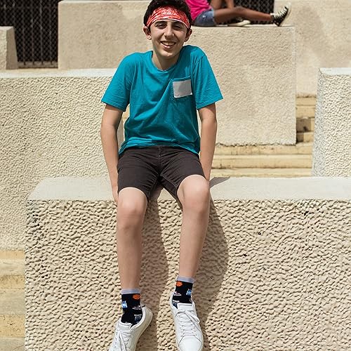 Miniatura 2 de Belloxis Calcetines deportivos divertidos de 5 piezas, diseño multideportivo (baloncesto, béisbol, fútbol, hockey), calcetines deportivos para niños