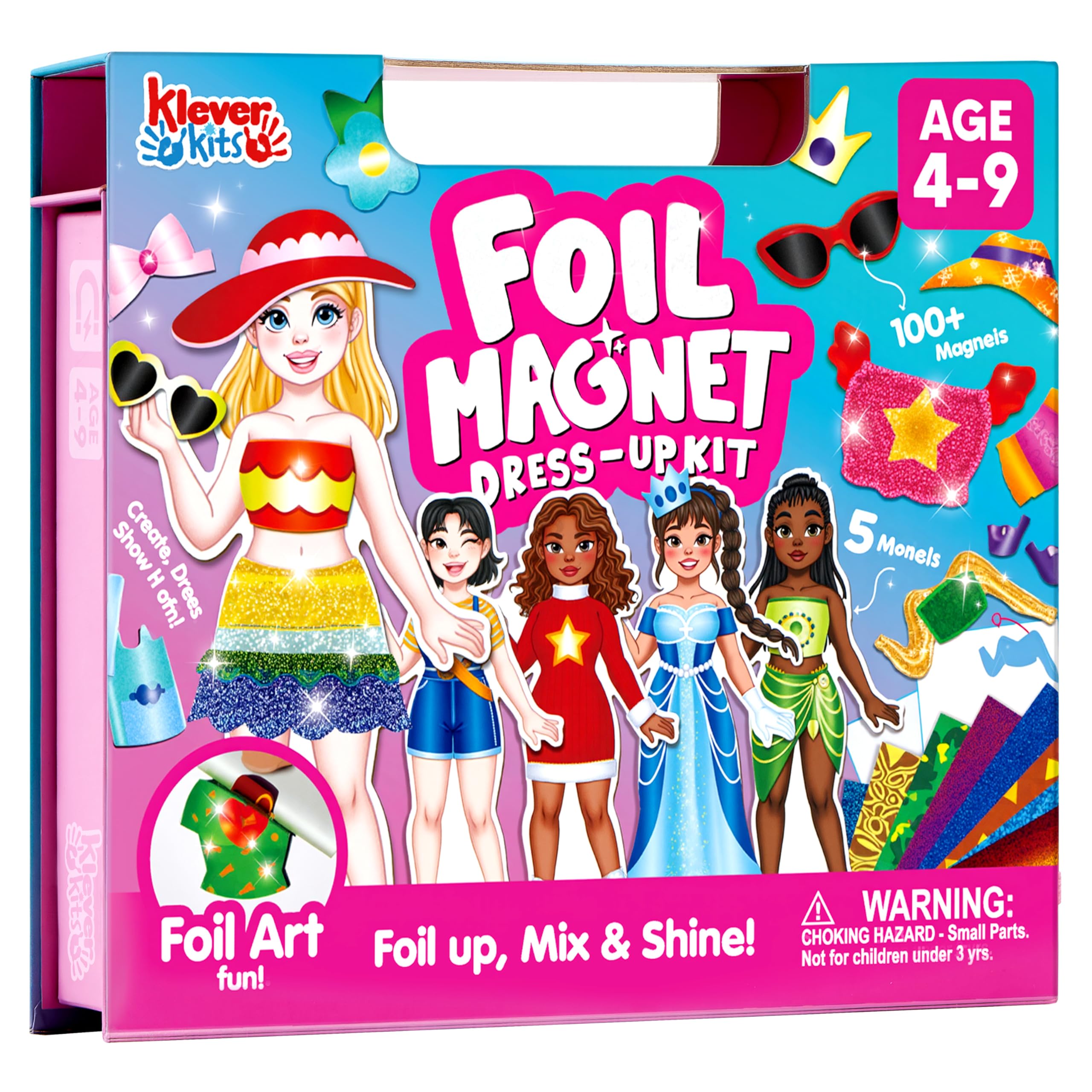 Klever Kits Muñecas magnéticas de vestir para niñas a partir de 4 años, juego de estilo de lujo con 5 muñecas de princesa, más de 60 trajes magnéticos y accesorios de aluminio, libro de actividades