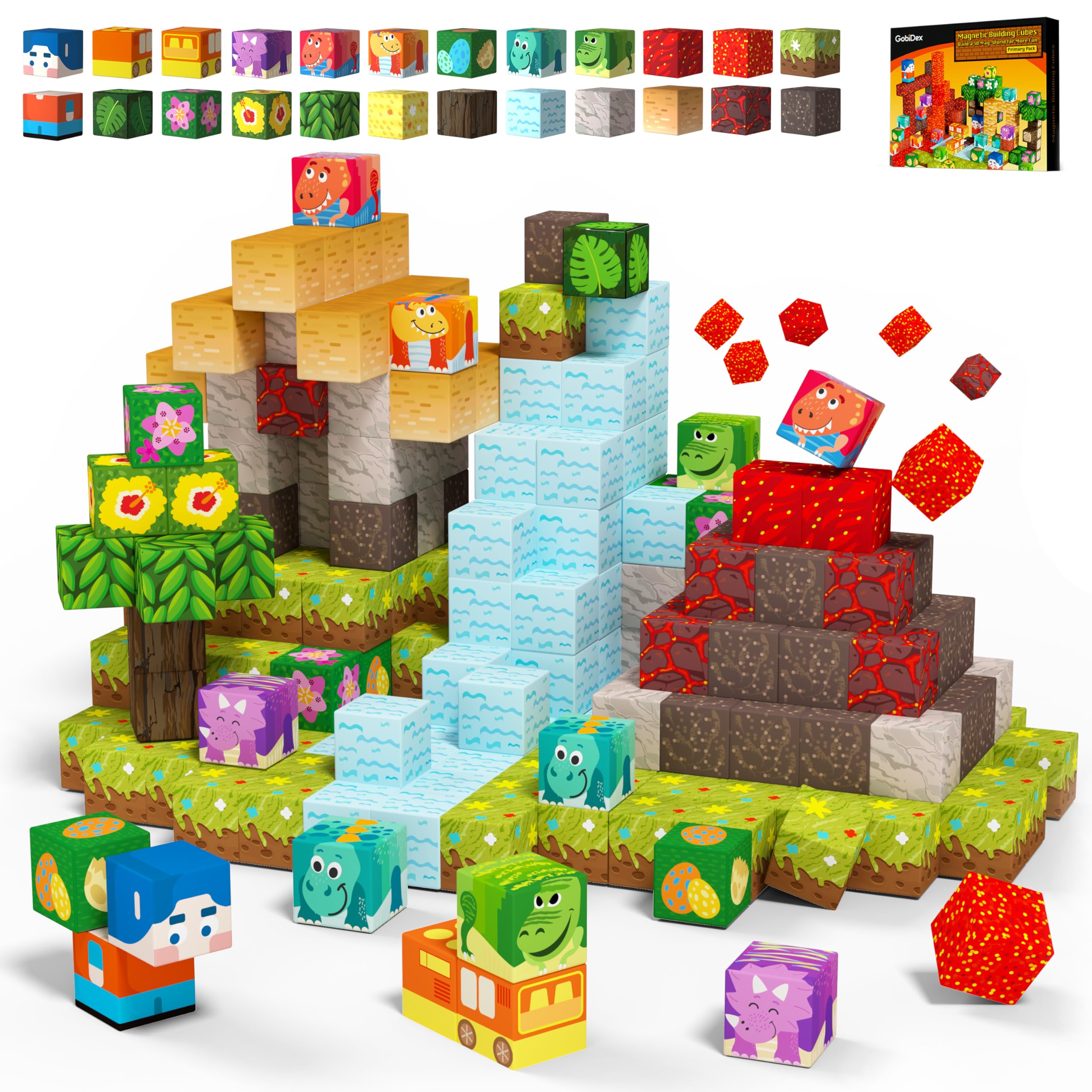 GobiDex Magnetic Building Blocks Dinosaur Set - Safe and Creative STEM Magnetic Toys, Learning Construction for Kids Ages 3+, Educational Gifts for Toddlers and Boys & Girls