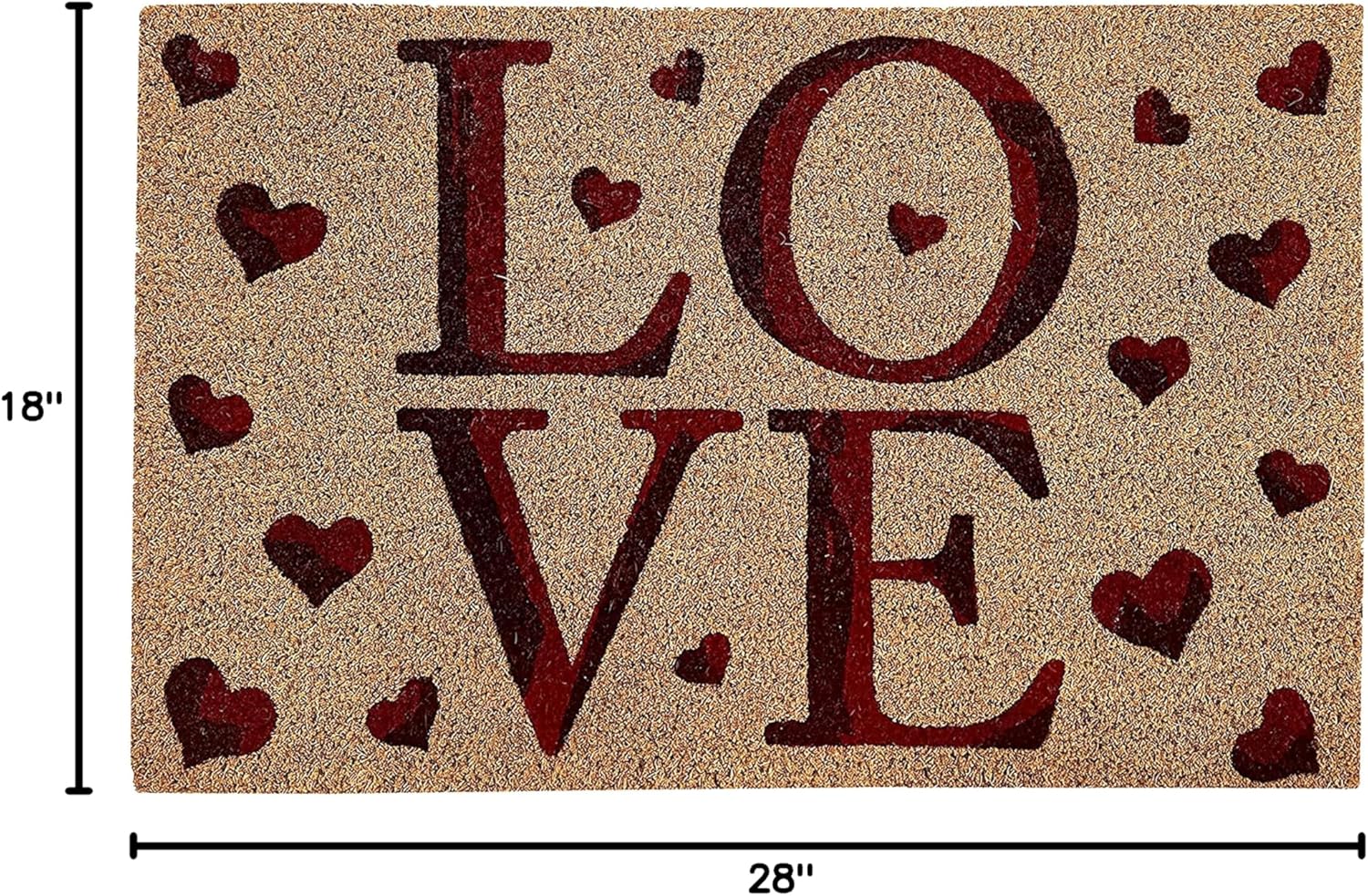 Kashi Home Printed Coir Fiber 18x28 Non-Slip Doormat, Durable Outdoor/Indoor Rug, Entryway, Front Door, Porch, Patio, Welcome Mat, Valentine's Day Love Theme, Heart Design Decor (Love)