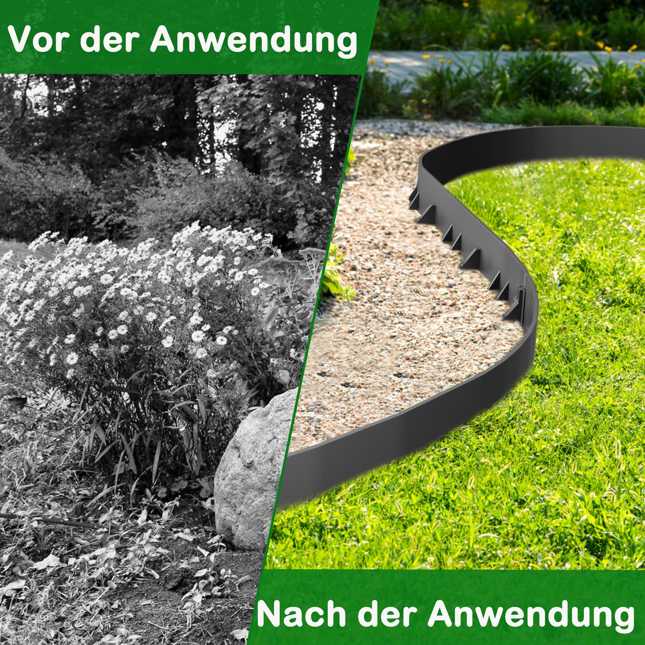 Aufun Flexible Rasenkante Kunststoff 24M Pflasterkante Beeteinfassung mit 100 Erdanker 78mm Schwarz