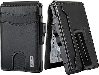 Wallet for Men - with Money Clip Slim Leather Slots Credit Card Holder RFID Blocking Bifold Minimalist Wallet (Dark Black)