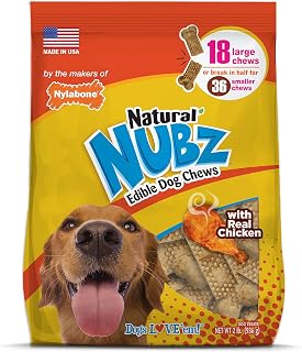 Nylabone Nubz Natural Dog Chew Treats, Chicken Flavor Breath Freshener Made in USA, Long Lasting Dental Chews for Large Dogs 30+ lbs. (18 Count)