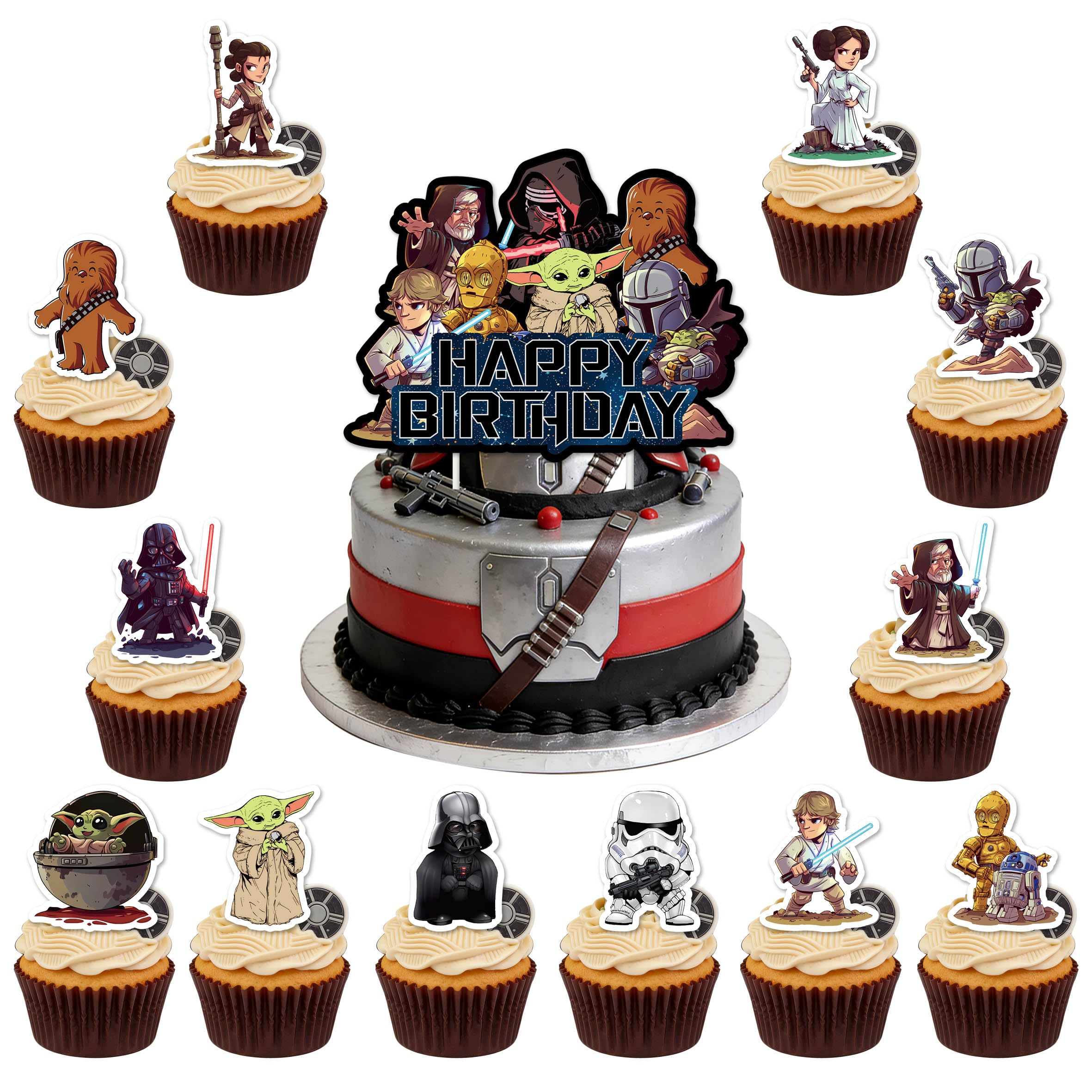 25 Pcs StarWars Cake Decorations Cake Toppers, Cupcake Toppers, Birthday Party Supplies