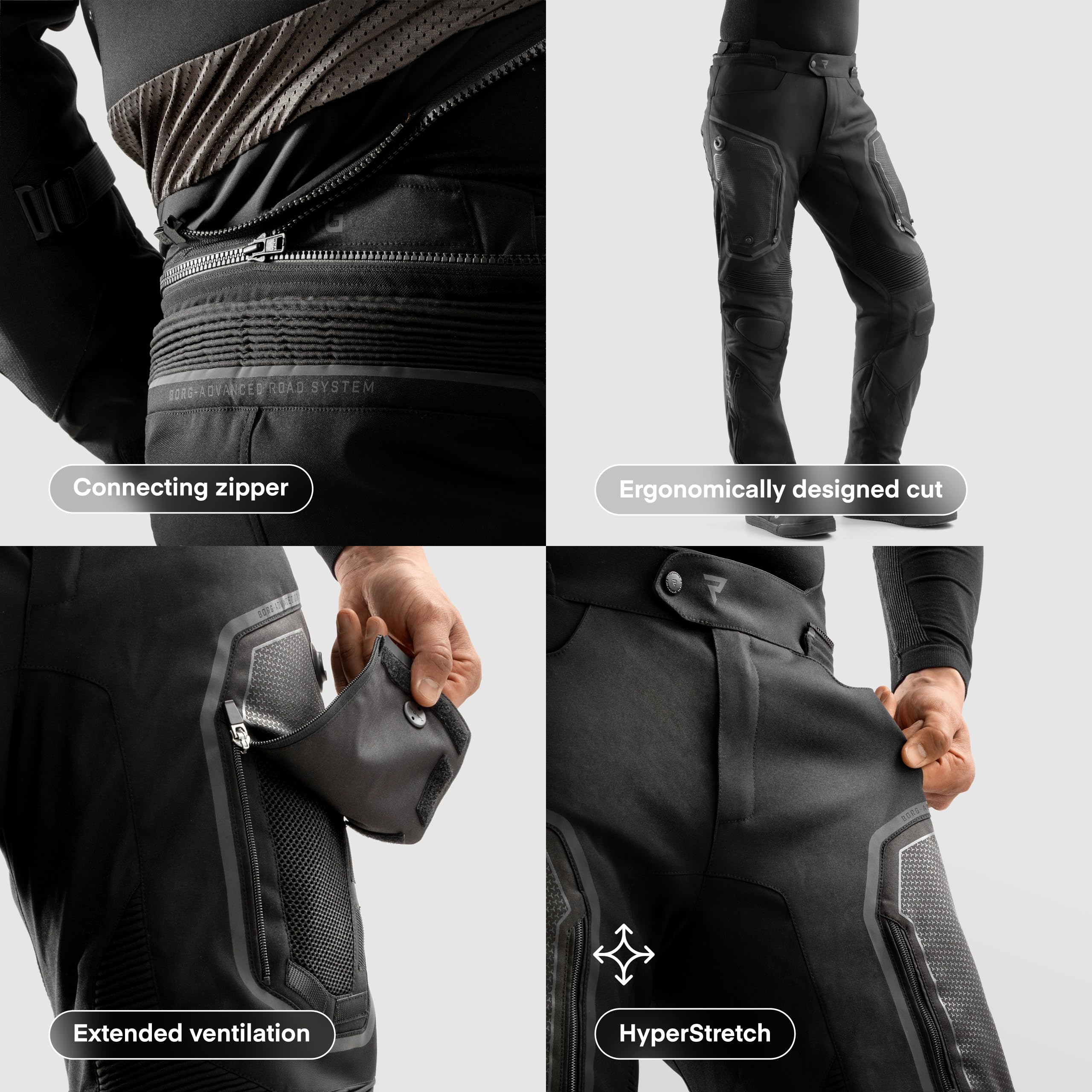 REBELHORN Borg II Spodnie Motocyklowe Męskie | Tekstylne | Ochraniacze kolan i bioder poziomu 2 | Membrana HydraShield PRO In&Out | Panele wentylacyjne