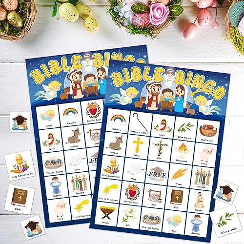 Miniatura 5 de Joy Bang Juegos de Bingo de la Biblia para Niños, Tarjetas de Bingo 24 Jugadores, Manualidades para Escuela Dominical para Niños, Manualidades