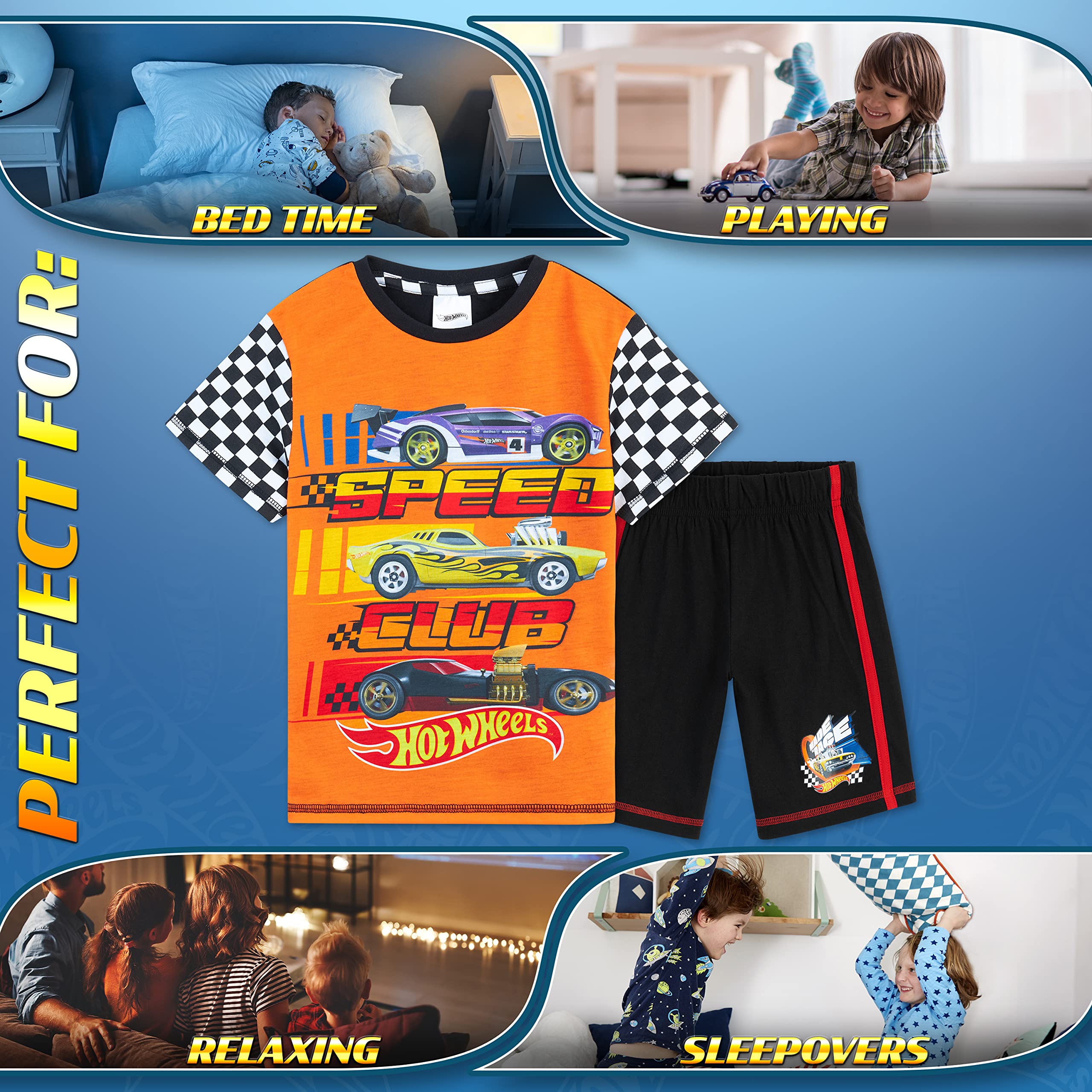 Hot Wheels Pijama Niño Pijamas de Manga Corta Ropa para Niño con Camiseta y Pantalón Corto Ropa de Estar en Casa Regalo Niños