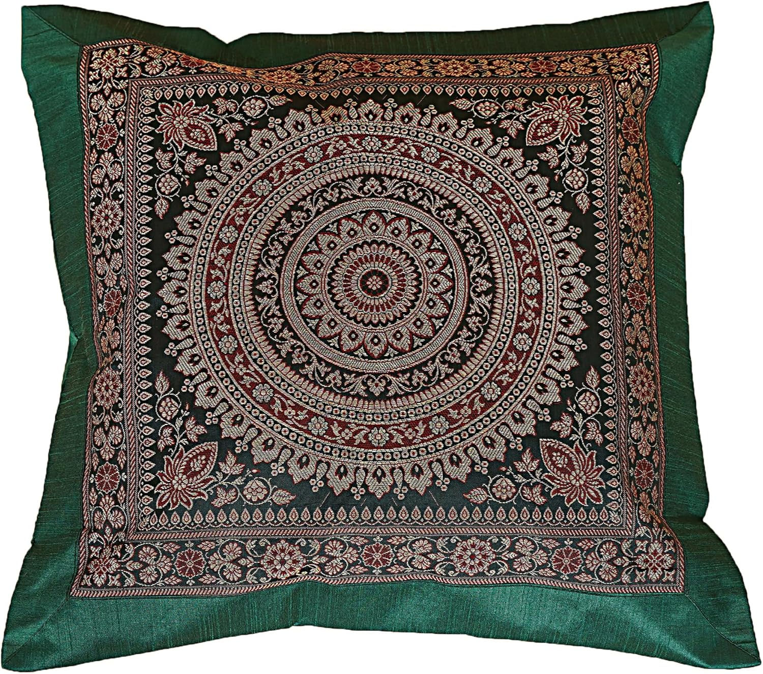 Indian Set of 5 PCS 20x20 Inch (50x50 CM) Mandala Silk Indian Ethnic Bohemian Decorative Cushion Cover Handcrafted Patchwork Sari Throw Pillow Boho Decor Cushion Covers for Gift Multi Color