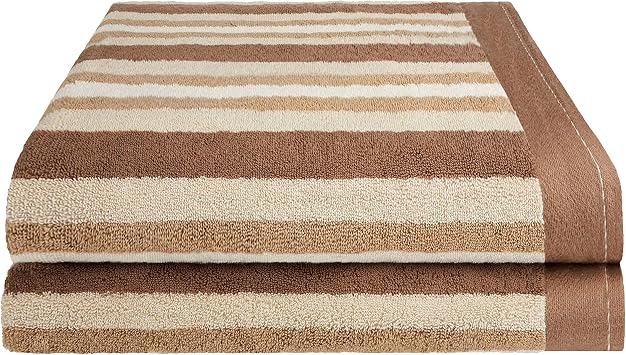Superior Collection Luxurious Stripes Combed Cotton 2-Piece Bath Sheet Set, Chocolate