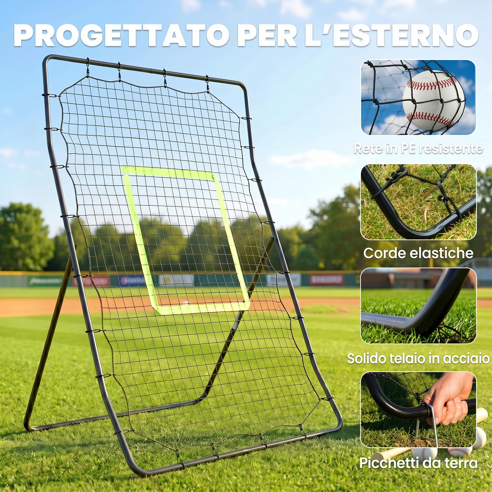 HOMCOM Rete Elastica Rimbalzo da Baseball Rimbalzatore Portatile