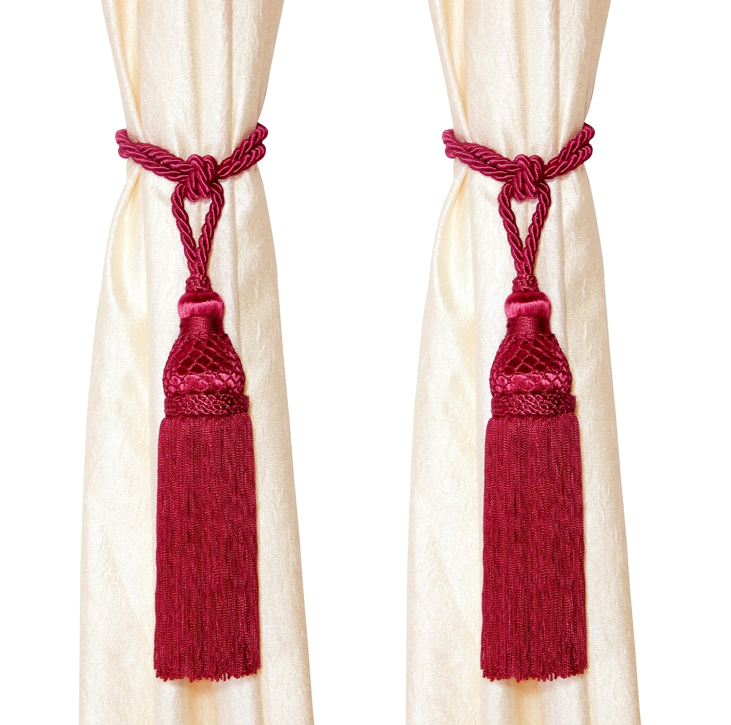 Dressed Home - Decorative Curtain Holder Tiebacks, Designer Drapery Braided Tassel, Premium Curtain Straps for Home & Office Decorations, Set of 2 Pieces (Maroon) (B0CHP1DRB4) Amazon Price History, Amazon Price Tracker