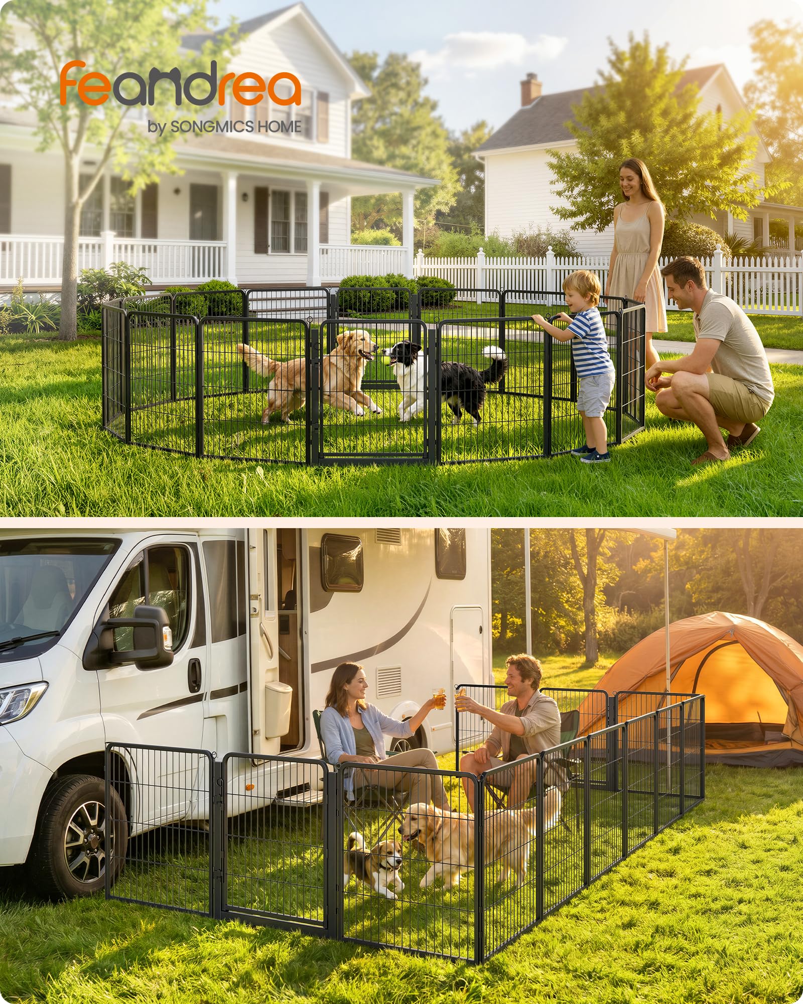 Feandrea Parque para Perros, Valla de Acero para Mascotas, Corralito Plegable con Puerta, 276 x 276 x 80 cm, Negro Ahumado, Uso en Interiores y Exteriores, Colección Dack PPK038B102