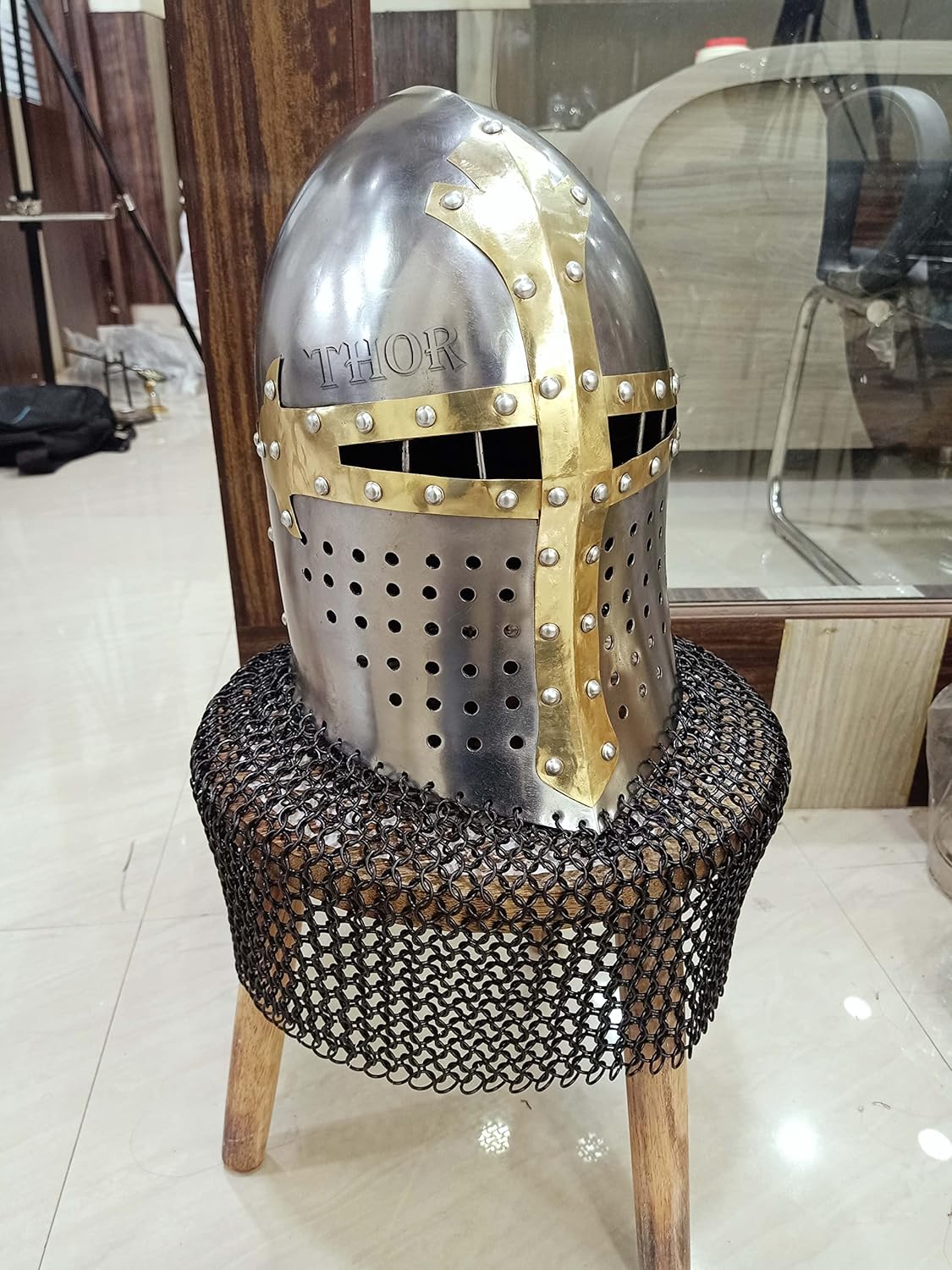 THOR INSTRUMENTS Medieval SugarLoaf Spartan Helmet Roman Helmet Knight Ancient Armor Wearable for Adult | Medieval Costumes Chainmail Rustic Vintage Home Decor Gifts