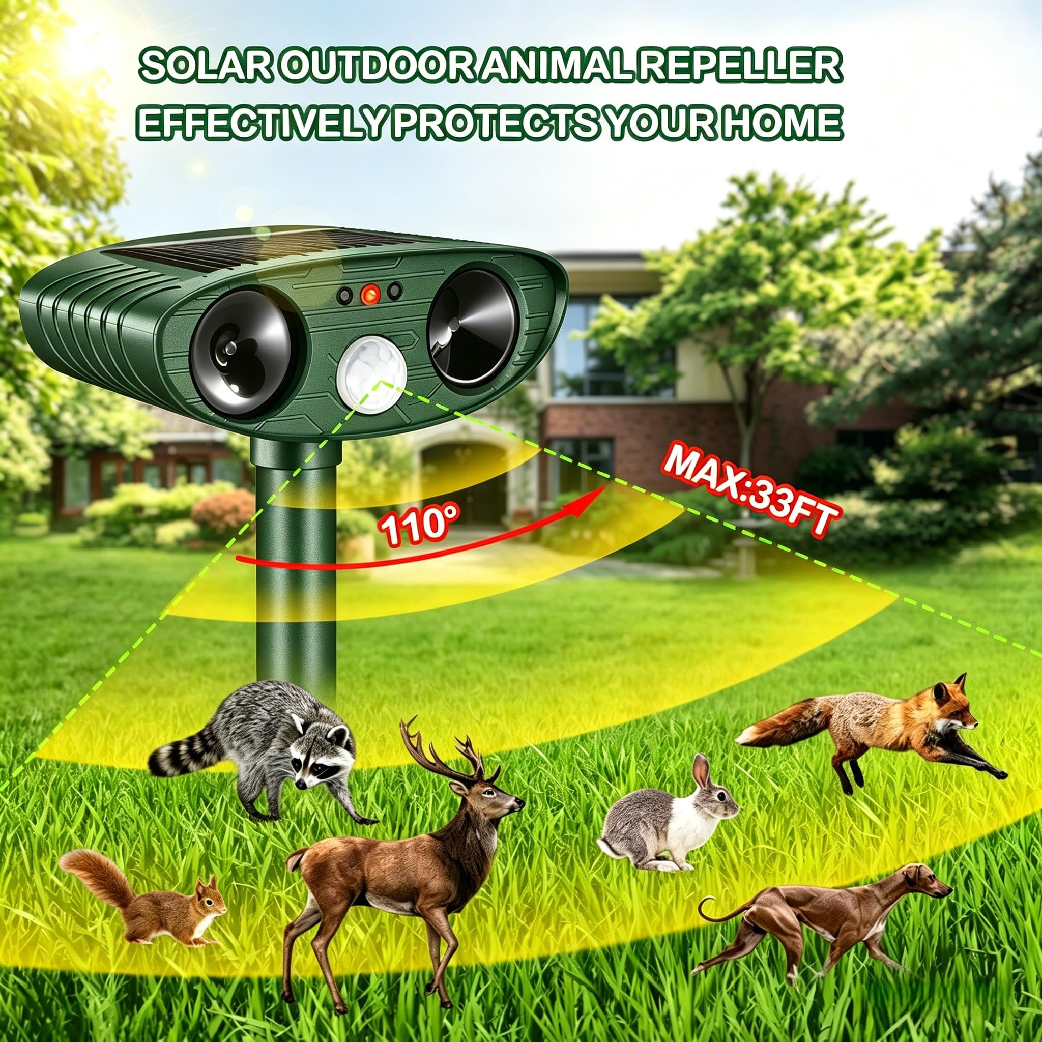 Répulsif Chat Ultrason, Repulsif Chat Solaire & Répulsif Ultrason Anti Rongeurs Étanche, Repulsif Chat Exterieur avec Détecteur de Mouvement pour Anti Chats Chiens Souris Animaux Sauvages