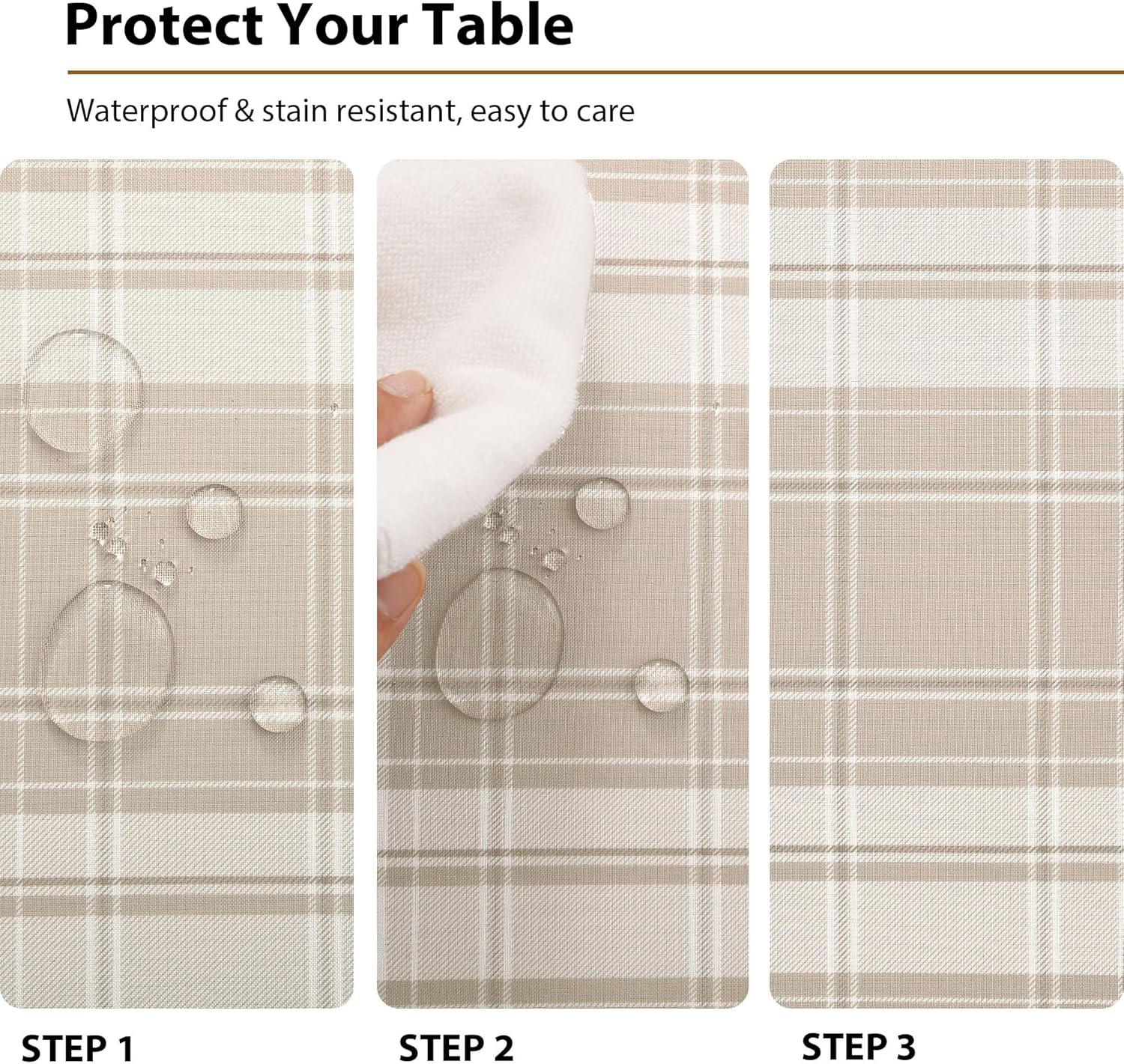 Hiasan 60 x 120 Inch Checkered Tablecloth Rectangle - Waterproof, Wrinkle Resistant and Washable Buffalo Plaid Table Cloth, Gingham Table Covers for Picnic Dinner Kitchen Birthday Party, Khaki