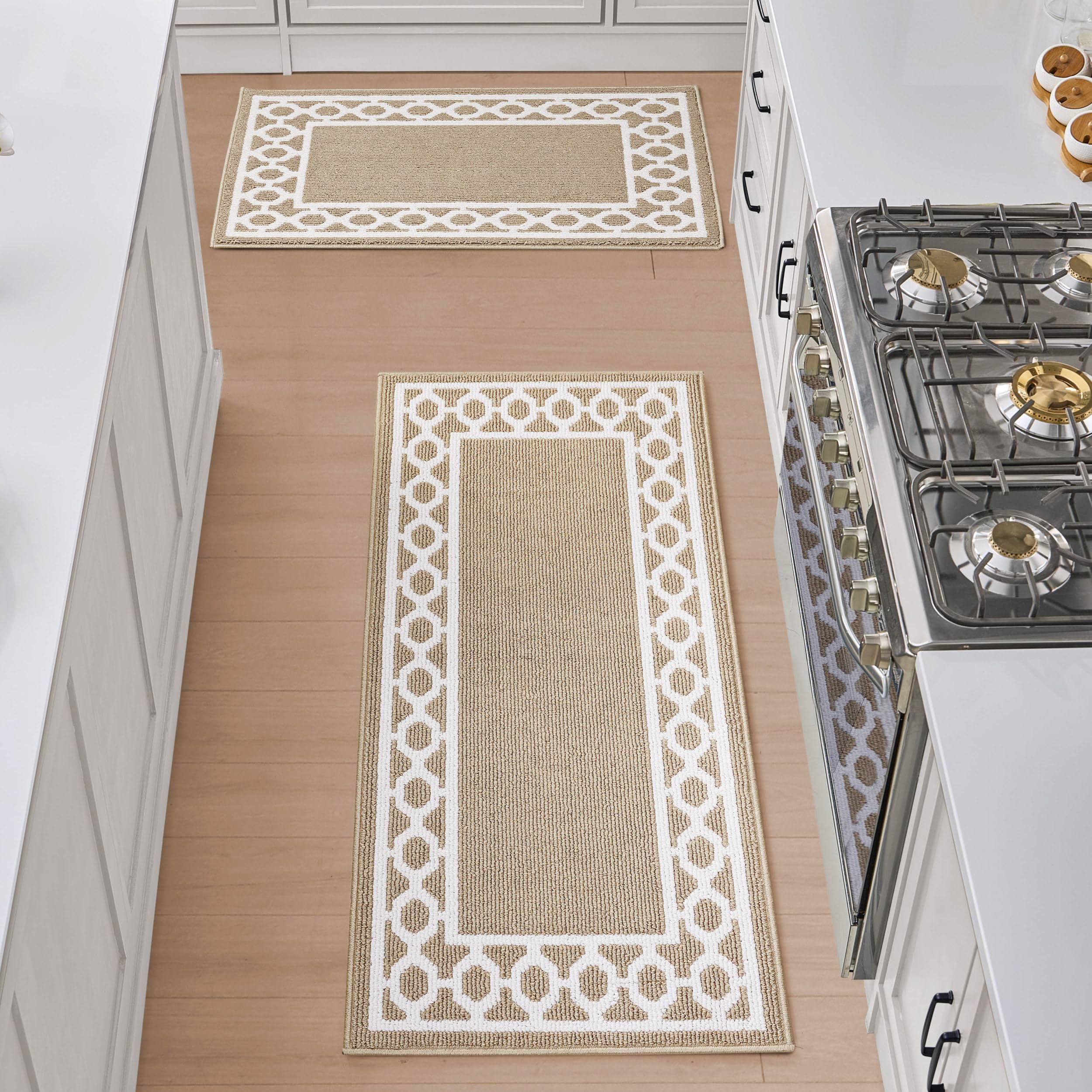 Creative Home Ideas - Tufted Runner 2 Piece Set - Christine Trellis Border Rug - Washable Rug - Accent Carpet for Entryway & Hallway - Measures 26 x