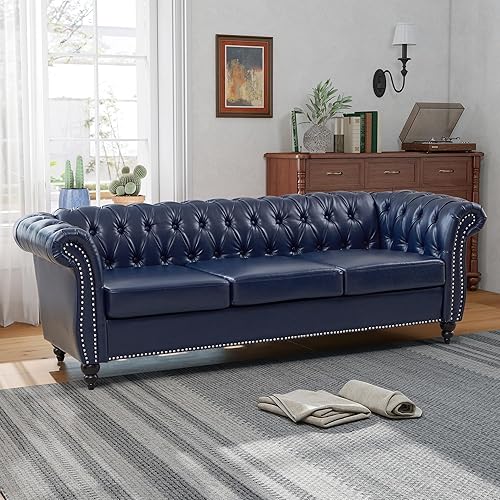 Miniatura 33 de QHITTY Sofá Grande de Acento, Sofá Chesterfield de 3 Plazas, Sofá Moderno de Terciopelo Tapizado con Respaldo Acolchado para Muebles de Sala de