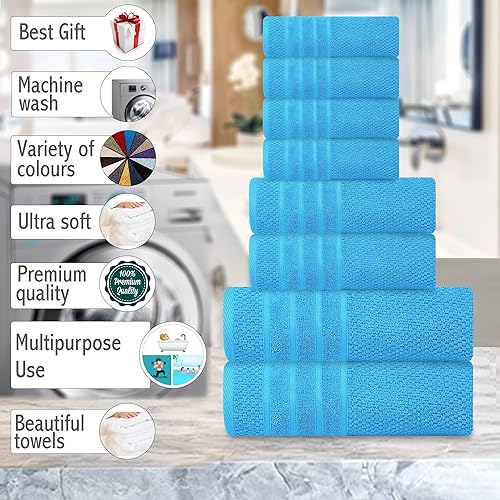 Miniatura 5 de Juego de toallas de baño, 100% algodón, 2 toallas de baño, 2 toallas de mano y 2 toallas pequeñas, grandes, de secado rápido, absorbentes, suaves y