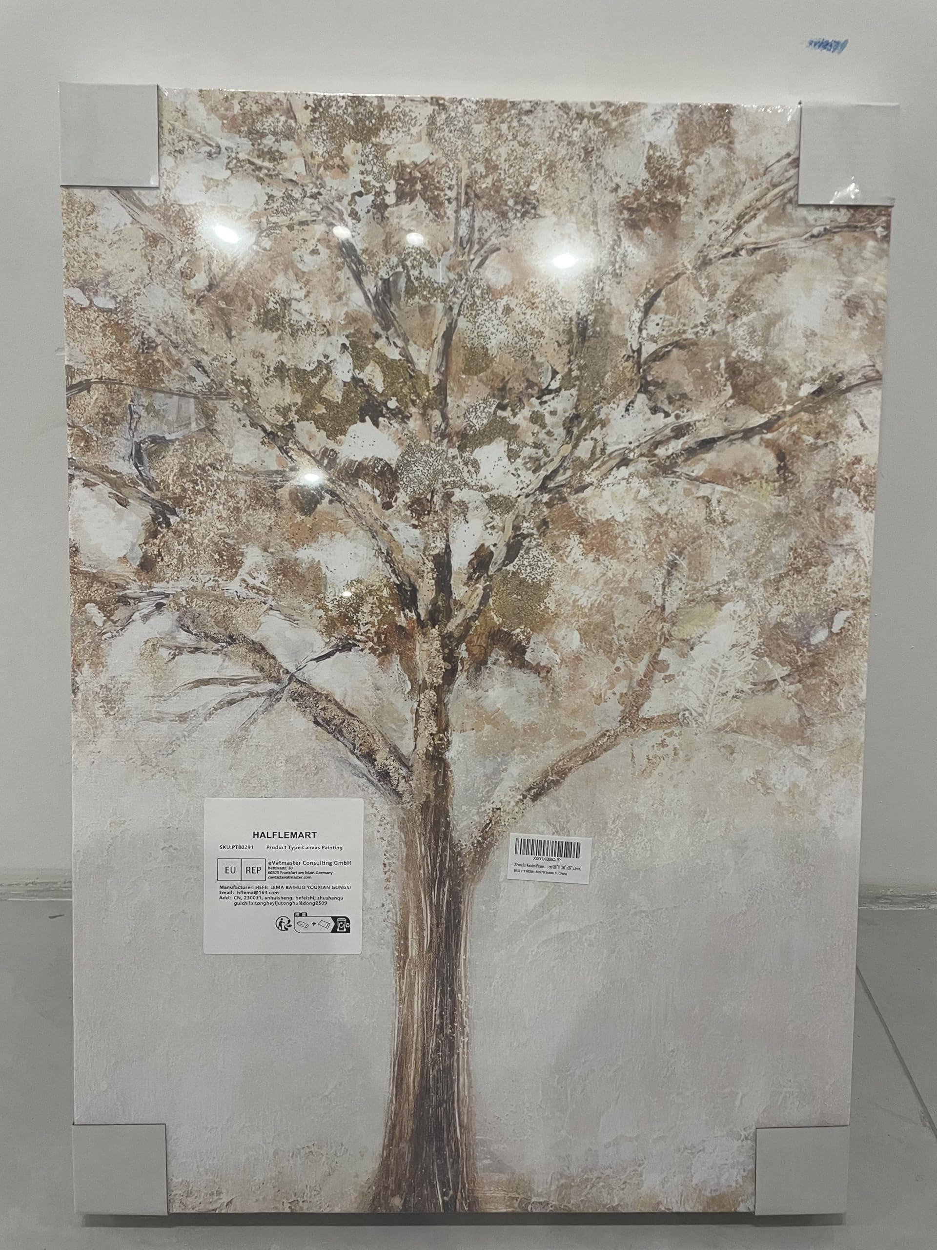 3 Pcs Marco de Madera Cuadro Modernos Lienzo Pintura Poster Autumn Árbol Imagen Foto Abstracto Amarillo Cuadros Decorativos Salon Dormitorio Comedor Pasillo Oficina Decoracion Pared 50cmx70cmx3
