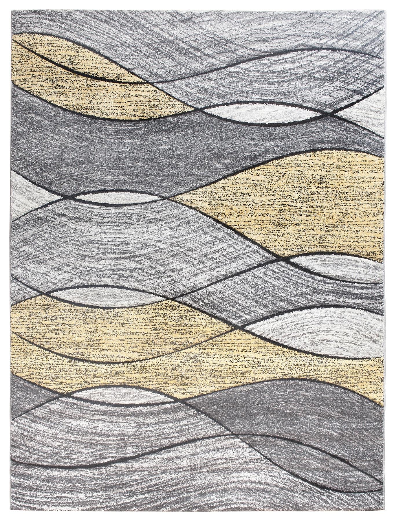 SrS Rugs® Impulse - Area Rug for Living Room, Bedroom, Hallway Runner Rug - Abstract Geometric Design - Provides Home with Comfort and Warmth (Yellow Waves, 67cm x 120cm) — image 1