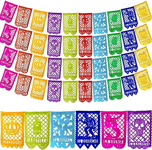 Miniatura 1 de La Loteria - Juego de pancartas de fiesta mexicana (50 pies, papel), papel picado con diseños de tarjetas de bingo mexicanas, decoraciones de fiesta