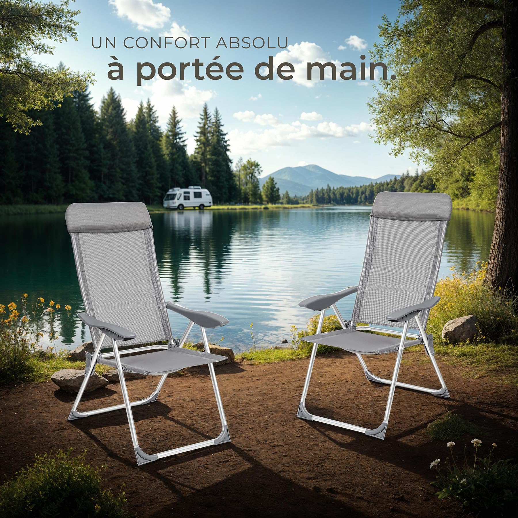 tectake® Lot de 4 Fauteuil de Jardin Pliable avec Accoudoirs Salon de Jardin Exterieur, Structure en Aluminium, Dossier Inclinable, Mobilier pour Amenagement Balcon Terrasse