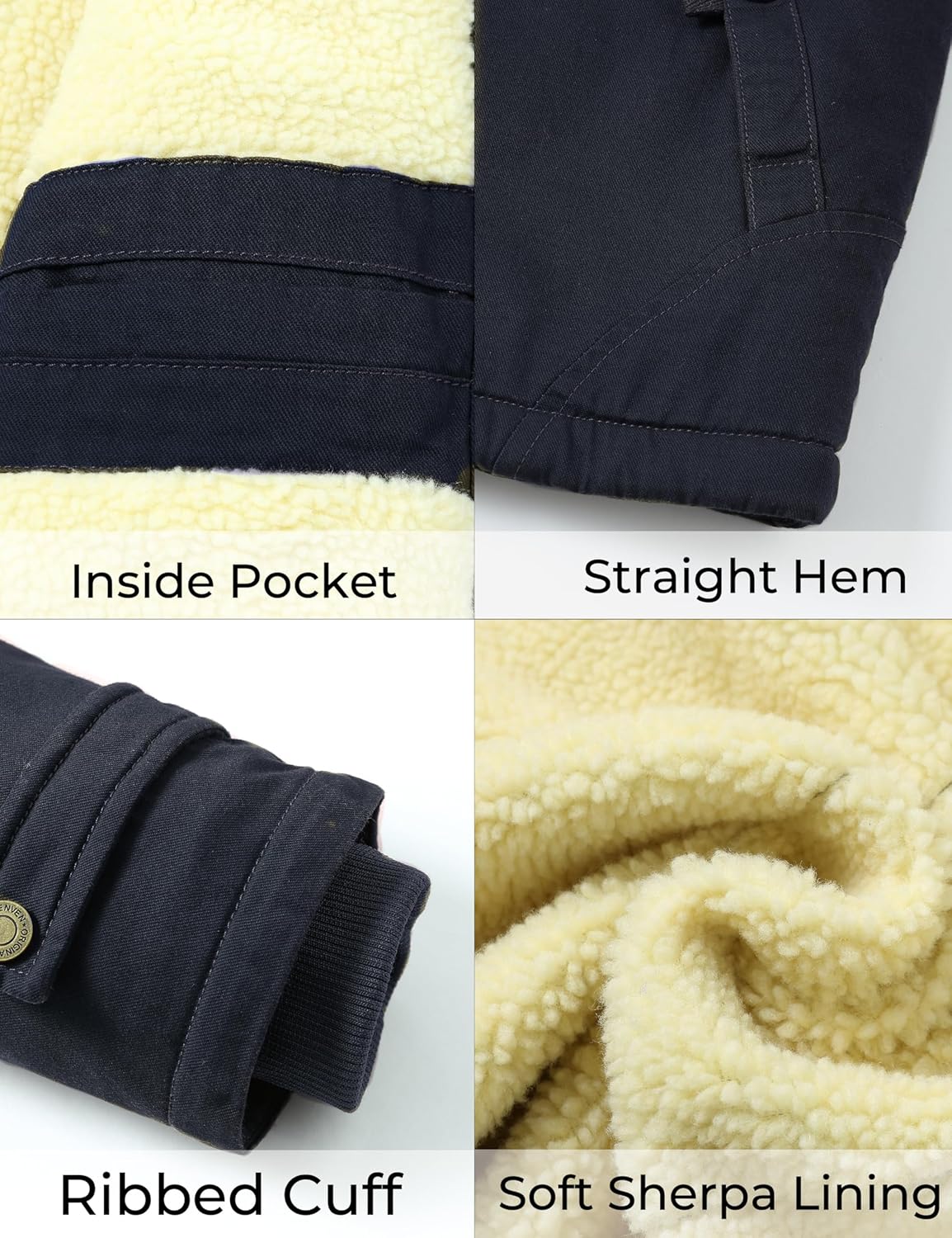 WenVen Men's Winter Sherpa Parka Mid Length Thicken Military Style Warm Jacket with Removable Hood - Image 7