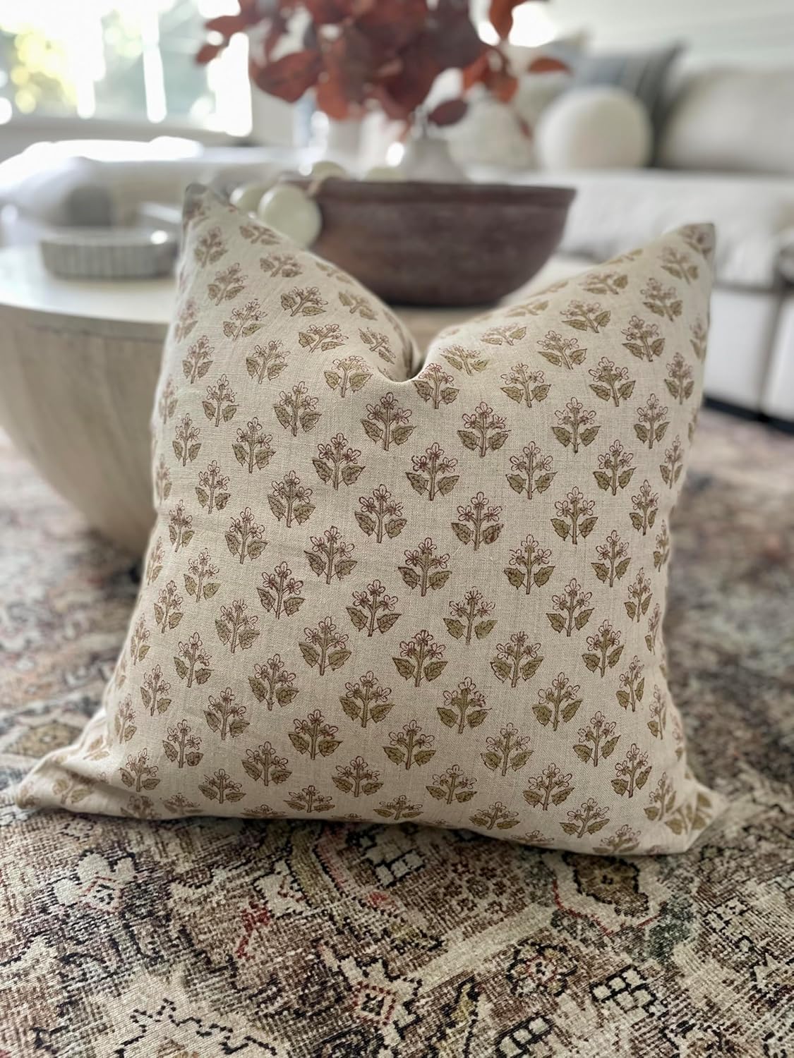 Canyon Theory Studio Hand Block Print Pure Linen 20x20 Inch Throw Pillow Cover: Indoor Outdoor Handmade Vintage Cushion Cover (Cora)