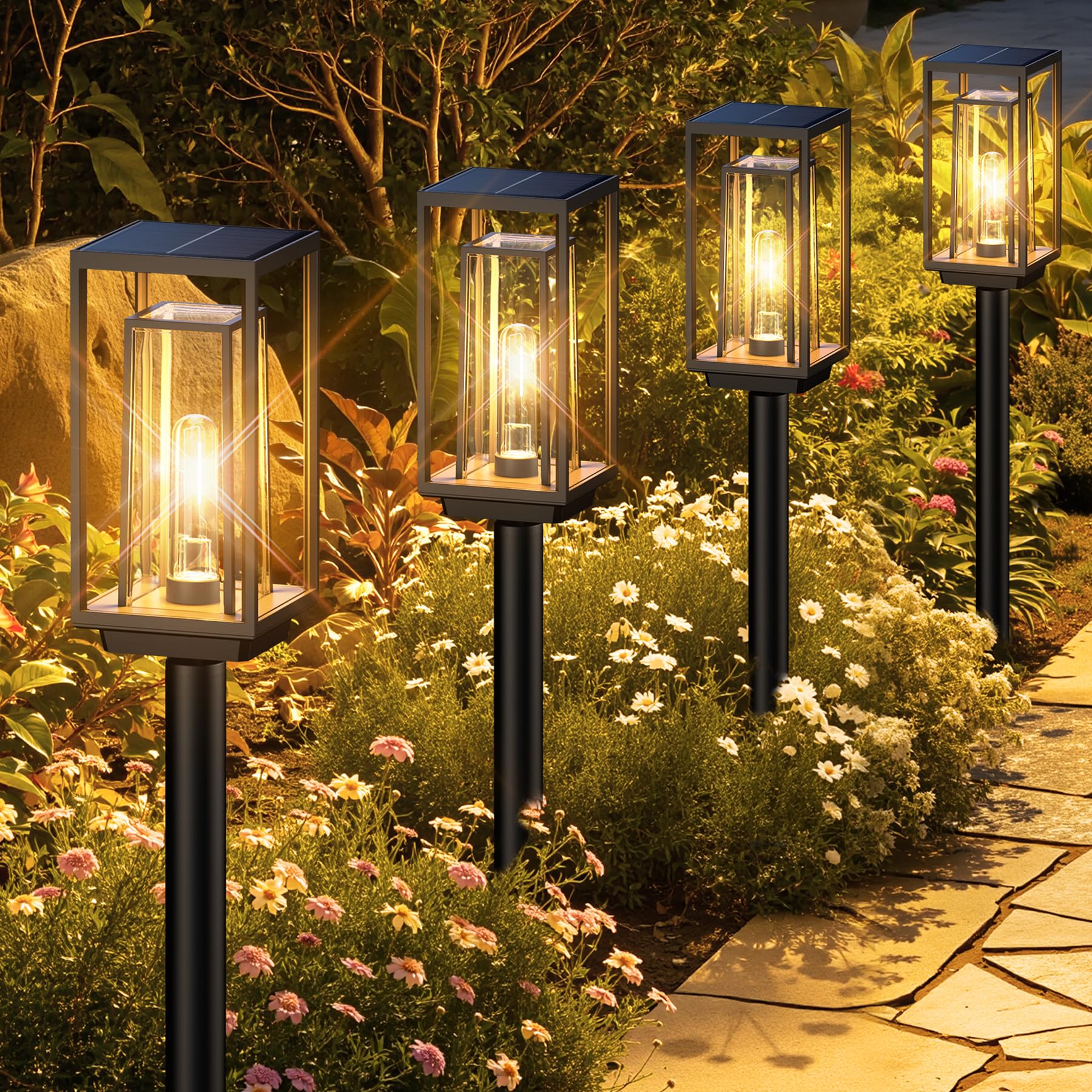 JOYCREATOR Solarleuchten Garten 4 Stück, 26LM Warmweiß Solarlampen für Außen Garten 1500mAh mit 14 Std. Arbeitzeit, IP65 Wasserdicht LED Gartenbeleuchtung Solar für Hof Outdoor Deko Frauen Geschenke