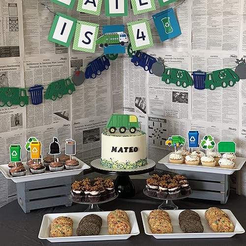 Miniatura 6 de 40 piezas de cubos de basura para cupcakes de doble cara para camión de basura para gestión de residuos de basura, tema de reciclaje, baby shower,