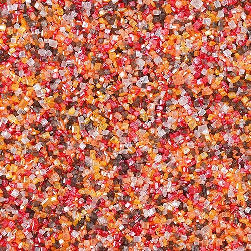 Azúcar de Arena de Otoño, 120g - Chispas de azúcar comestibles naranjas, amarillas, rojas, blancas y marrones para decoraciones de horneado de