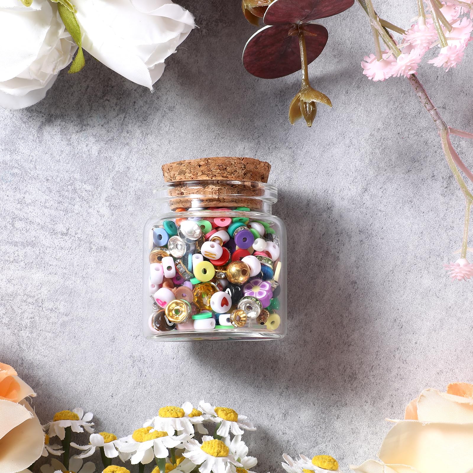 4 Bottigline Vetro 50ml Con Tappo Sughero - Barattolini Per Spezie E Decorazioni