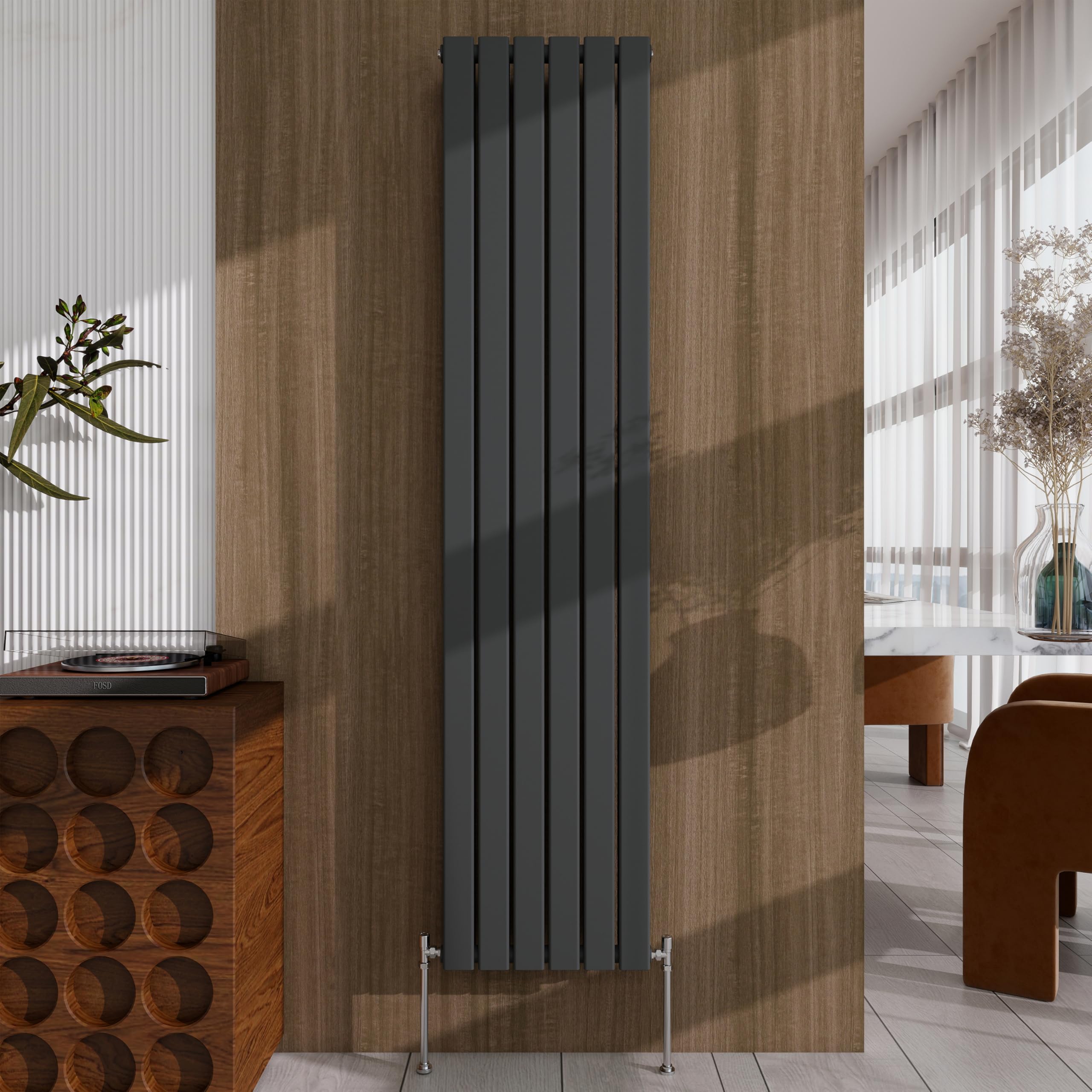 Anthracite Vertical Designer Radiator – 1800×408mm Double Panel Flat – Modern Central Heating Bathroom Radiator