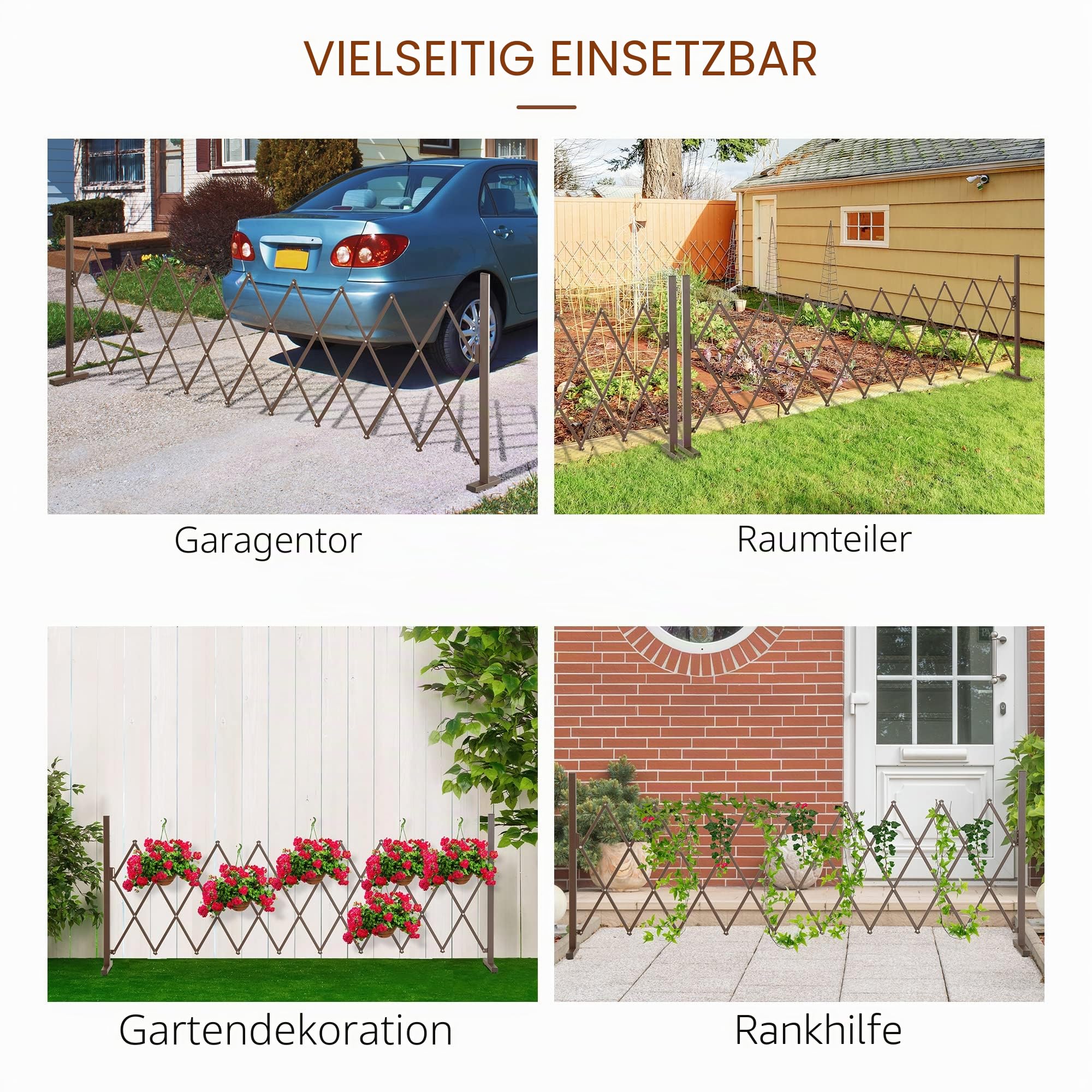 Outsunny Ausziehbares Absperrgitter versenkbares Absperrgitter 250L x 31l x 104H cm Alu Metall Schokolade