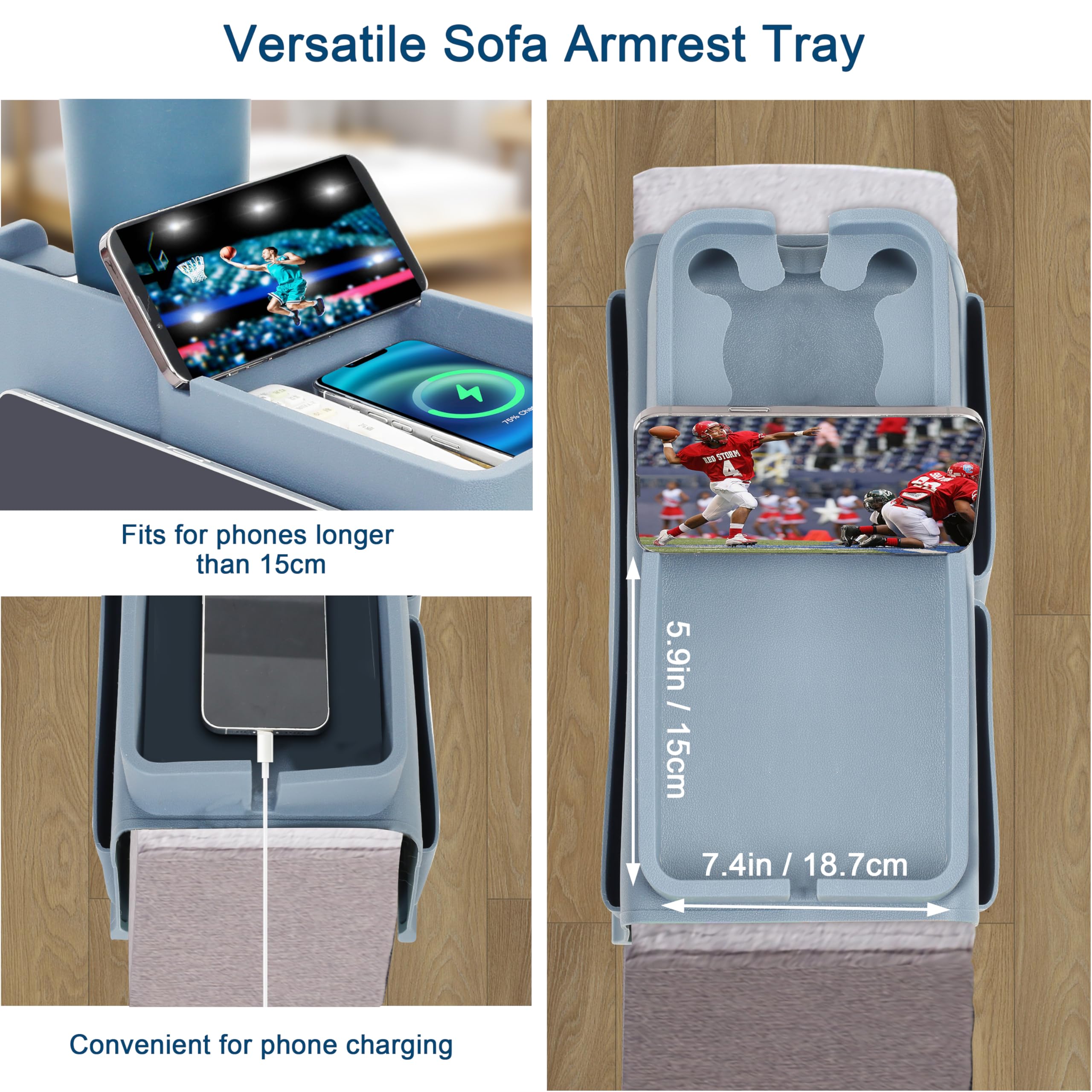 Organiseur Accoudoir Canapé Silicone Avec Porte-Gobelet & Support Téléphone - Poches Latérales Pour Télécommande & Tablette