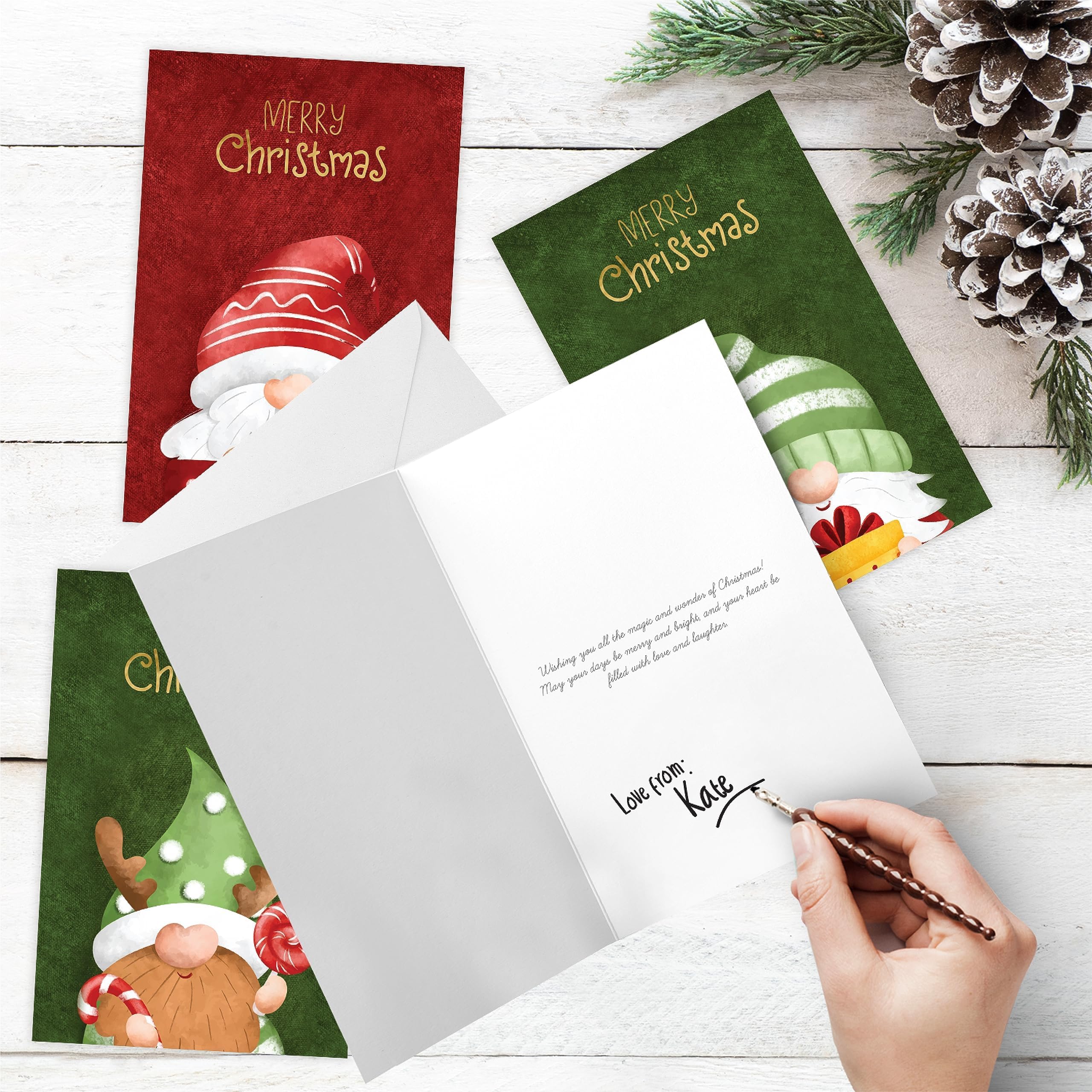 easykart labels Lot de 60 cartes de nain de Noël avec enveloppes et autocollants à sceller, 4 motifs de Père Noël sur le thème de Noël avec effet pliant doré, 17,1 x 11,4 cm pour les amis, la famille