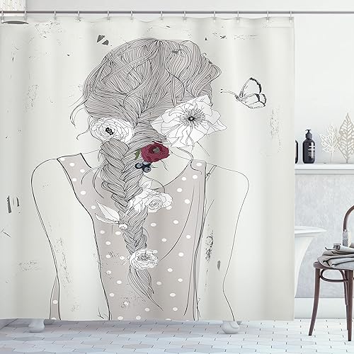 Miniatura 153 de Ambesonne Cortina de ducha amarilla, inspirada en pícnic, temática de los años 50, 60 y 70, estampado de lunares retro, juego de decoración de baño