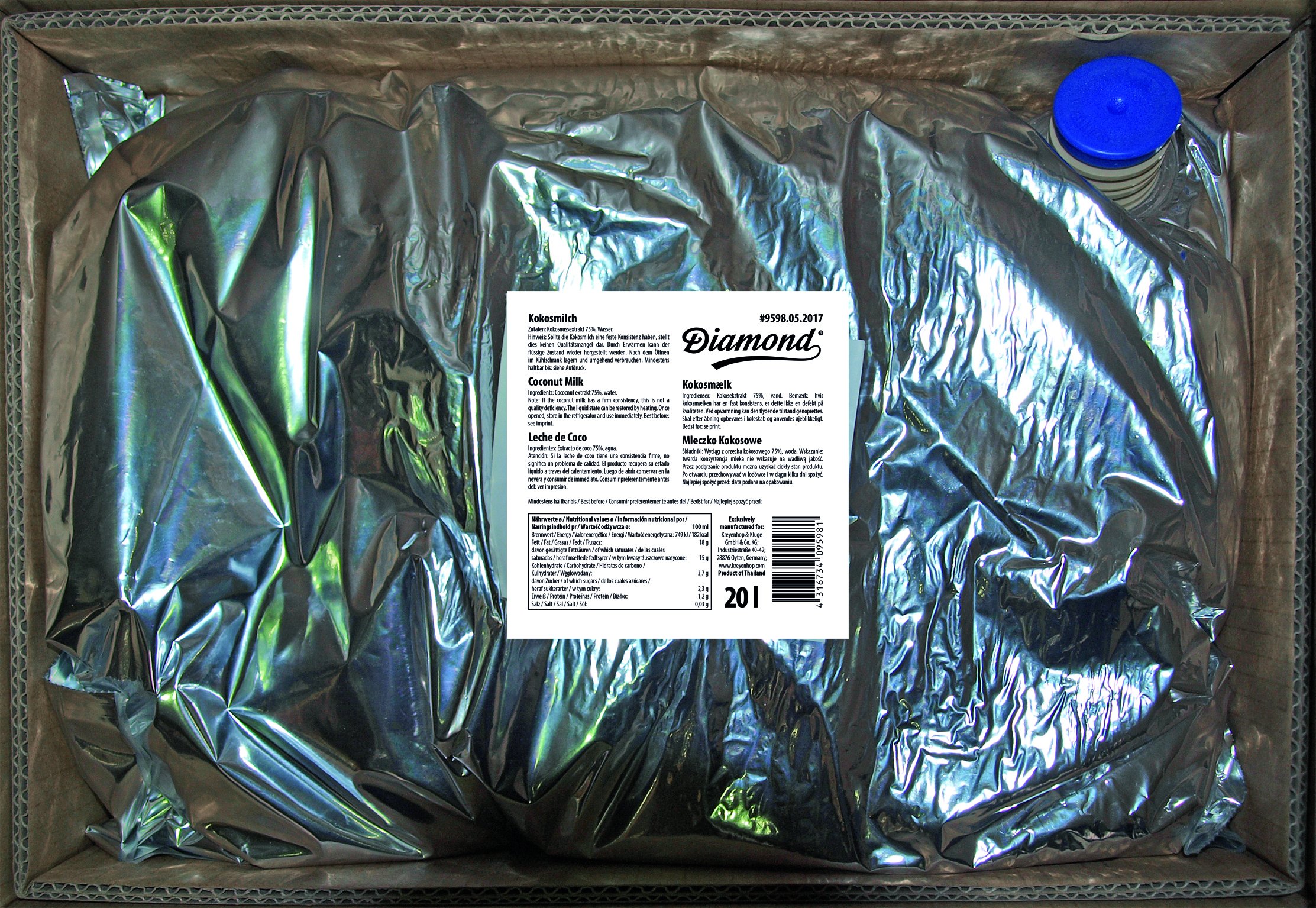 Diamond Leche de Coco, Contenido de Grasa 17-18% - 20000 ml