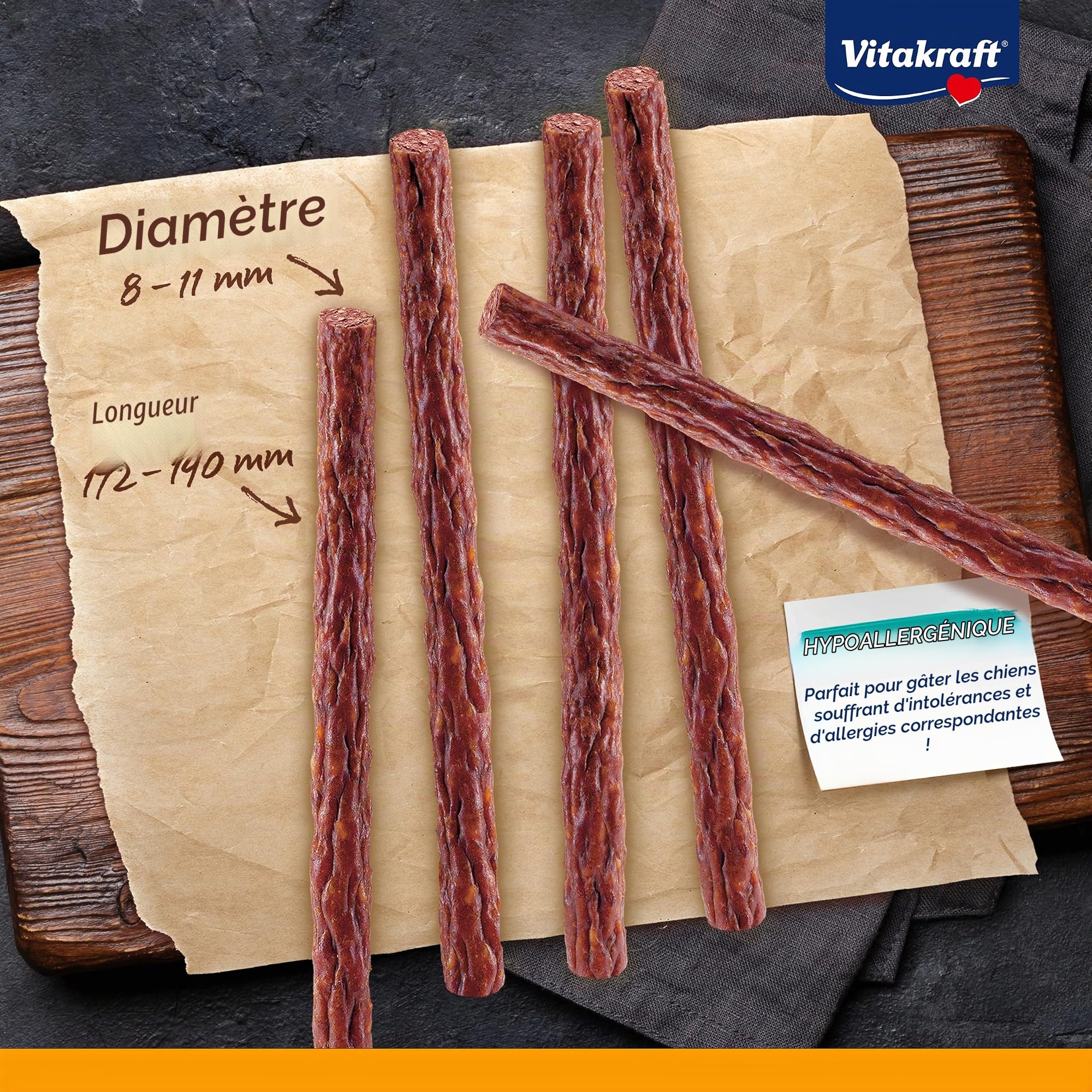 VITAKRAFT - Beef Stick Hypoallergénique - Friandise Chien au Bœuf spécial intolérances et allergies - Alimentation Pour Chien - Riche En Viande - Lot de 50 Sticks en sachets fraîcheur (12 g)