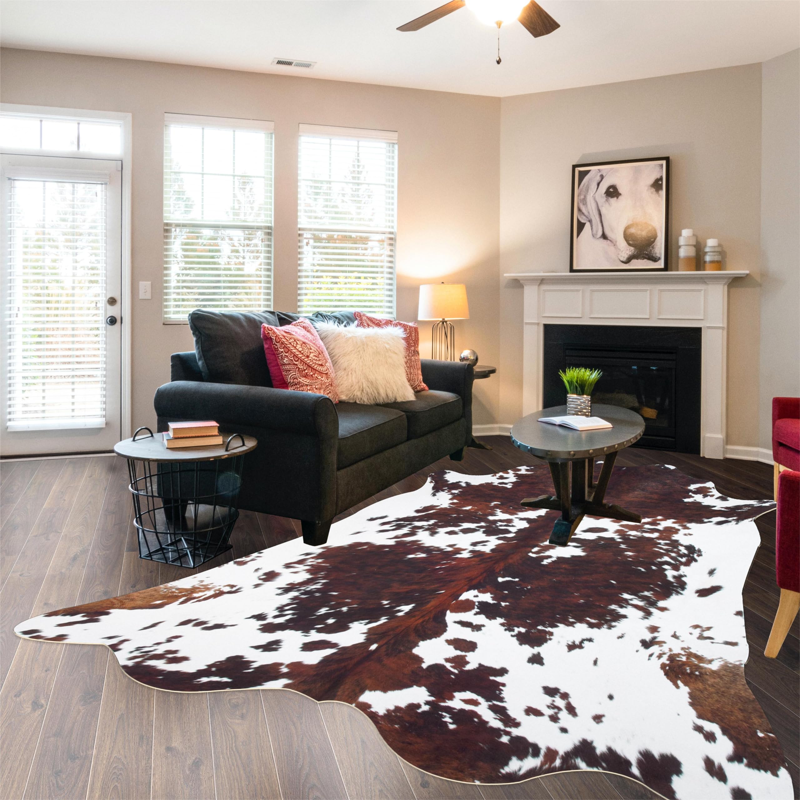Cowhide Rug Cow Print Rug 7.6x6.2 Feet,Large Cow Hide Rug Rugs for Living Room Bedroom Dining Room Home Office Brown Cow Rug Animal Print Rug Carpet Western Rug for Home Decor